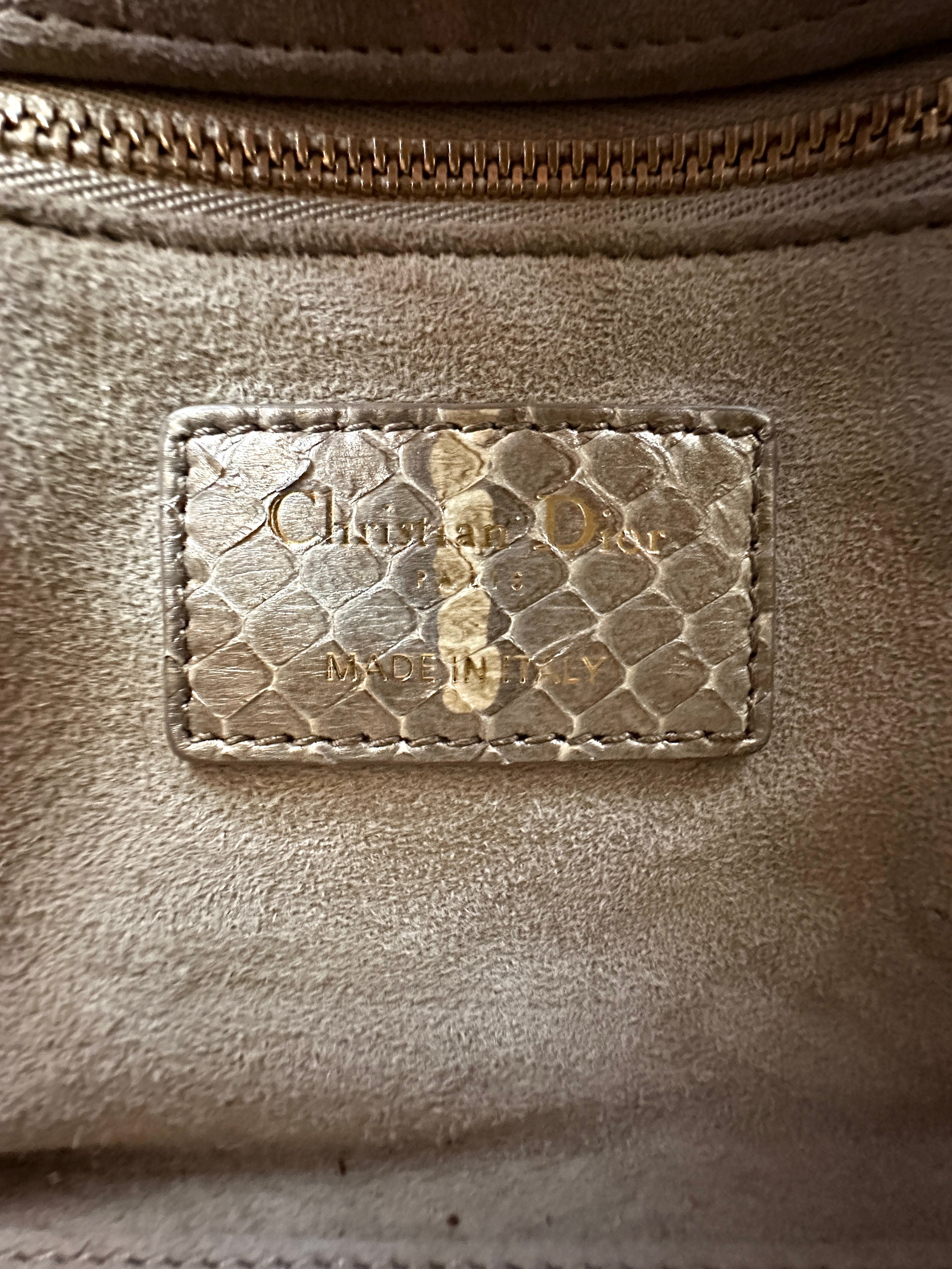 Christian Dior Lady Dior Grey Python Leather Handle Bag DR766