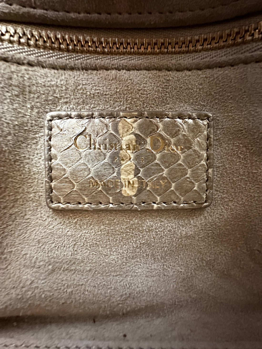 Christian Dior Lady Dior Grey Python Leather Handle Bag DR766
