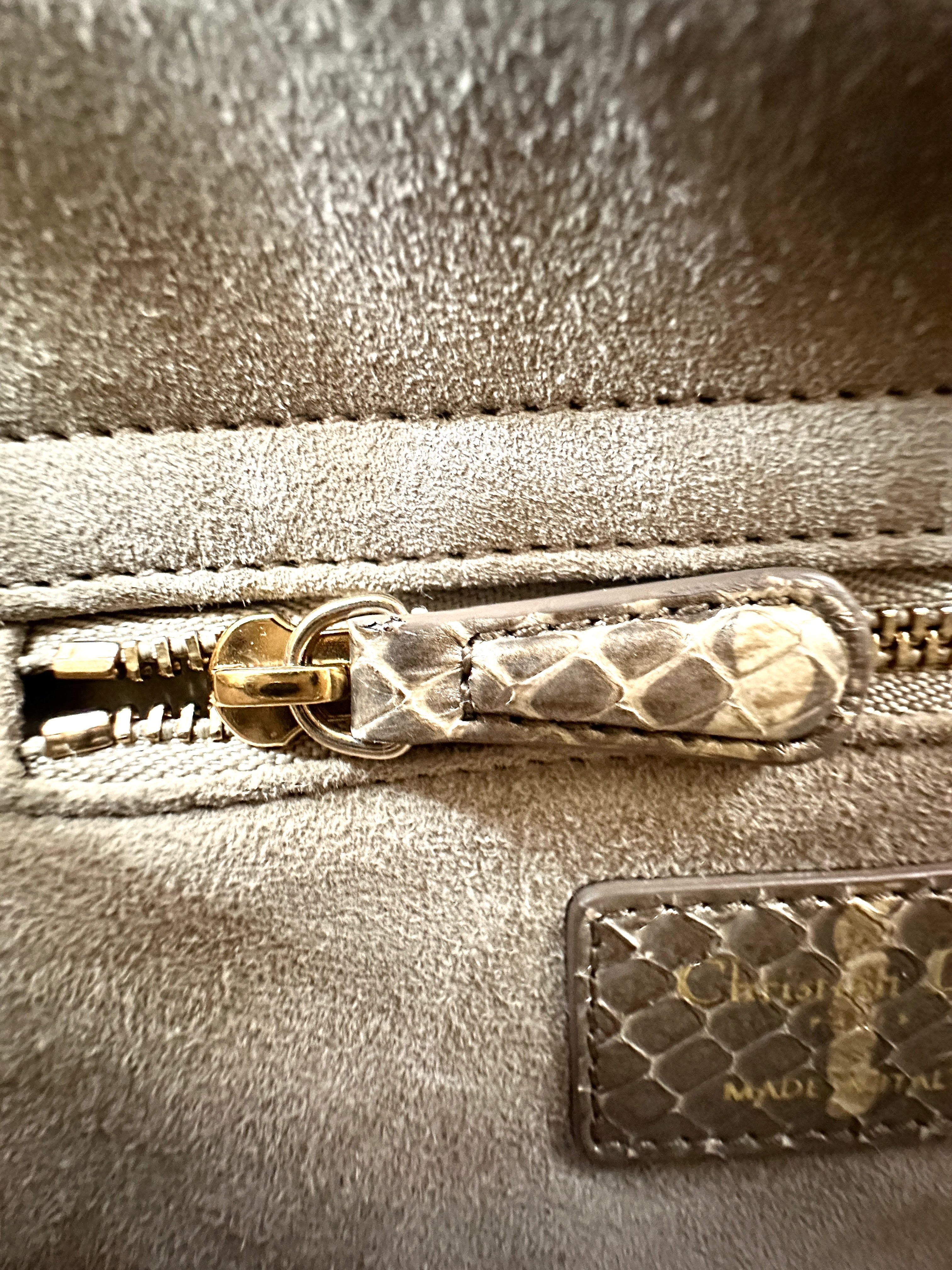 Christian Dior Lady Dior Grey Python Leather Handle Bag DR766