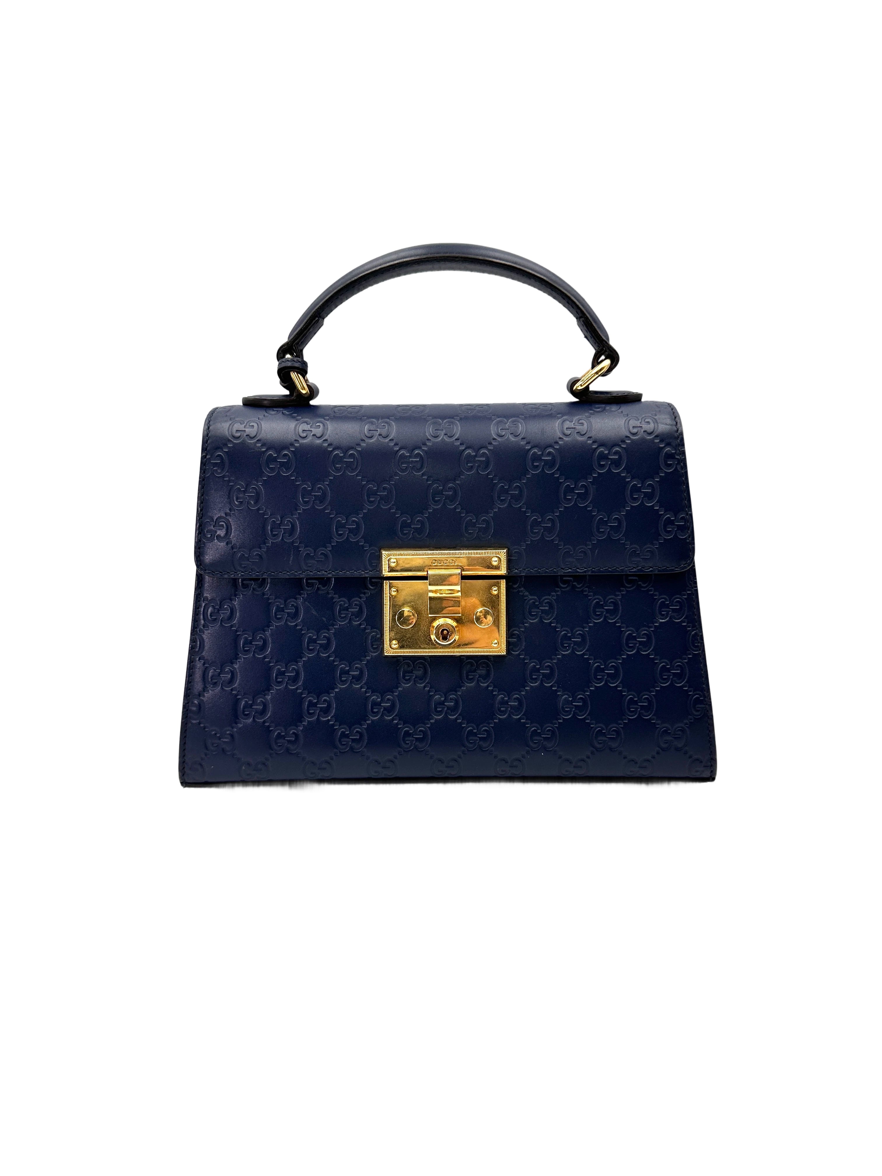 Gucci Padlock Navy Guccissima Leather Top Handle Bag GG1160