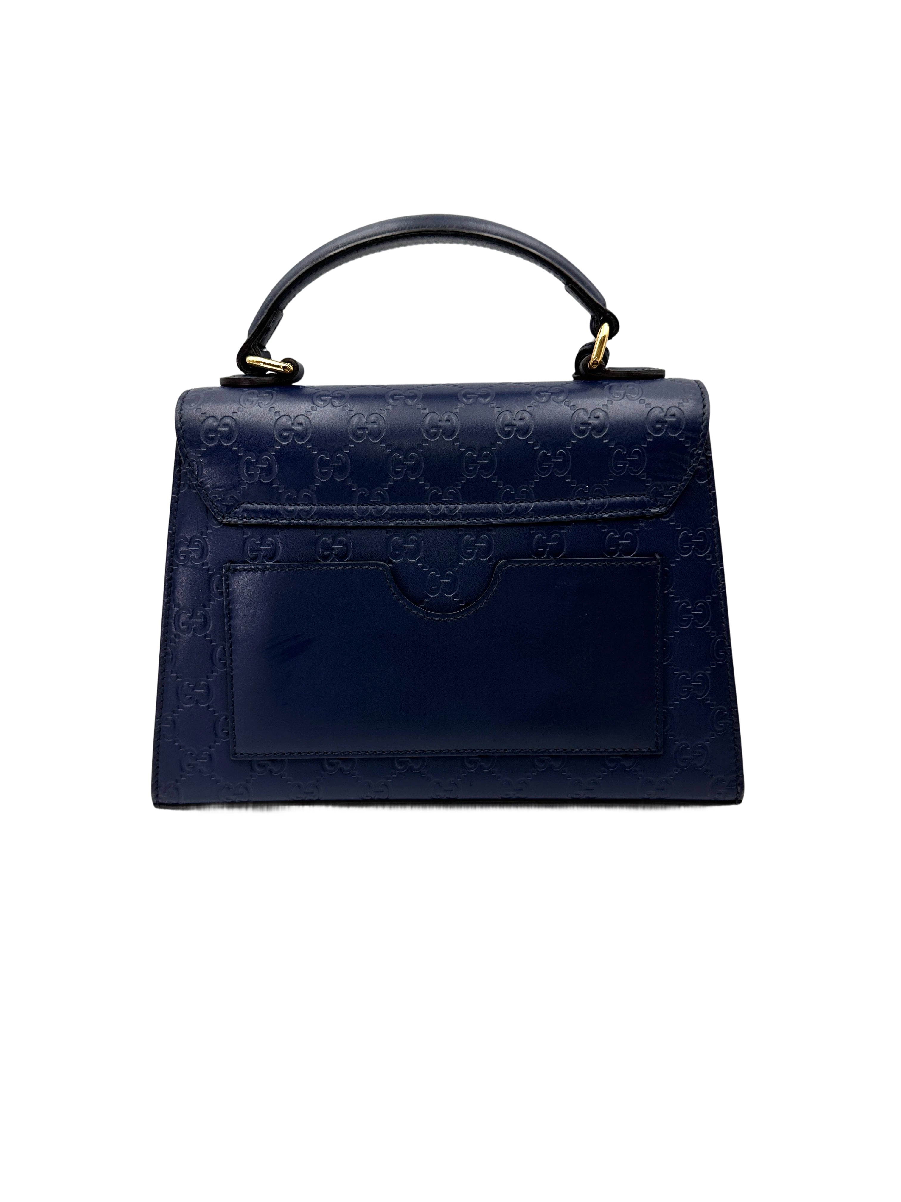 Gucci Padlock Navy Guccissima Leather Top Handle Bag GG1160