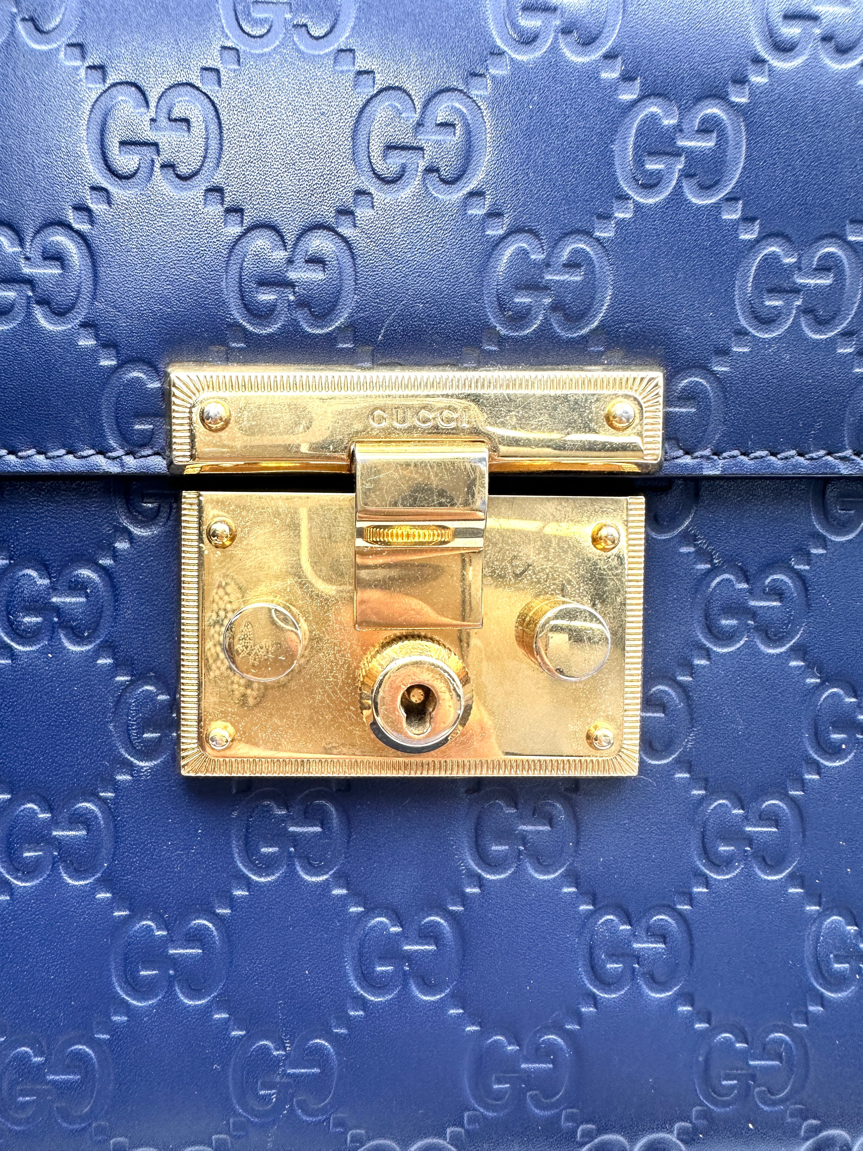 Gucci Padlock Navy Guccissima Leather Top Handle Bag GG1160