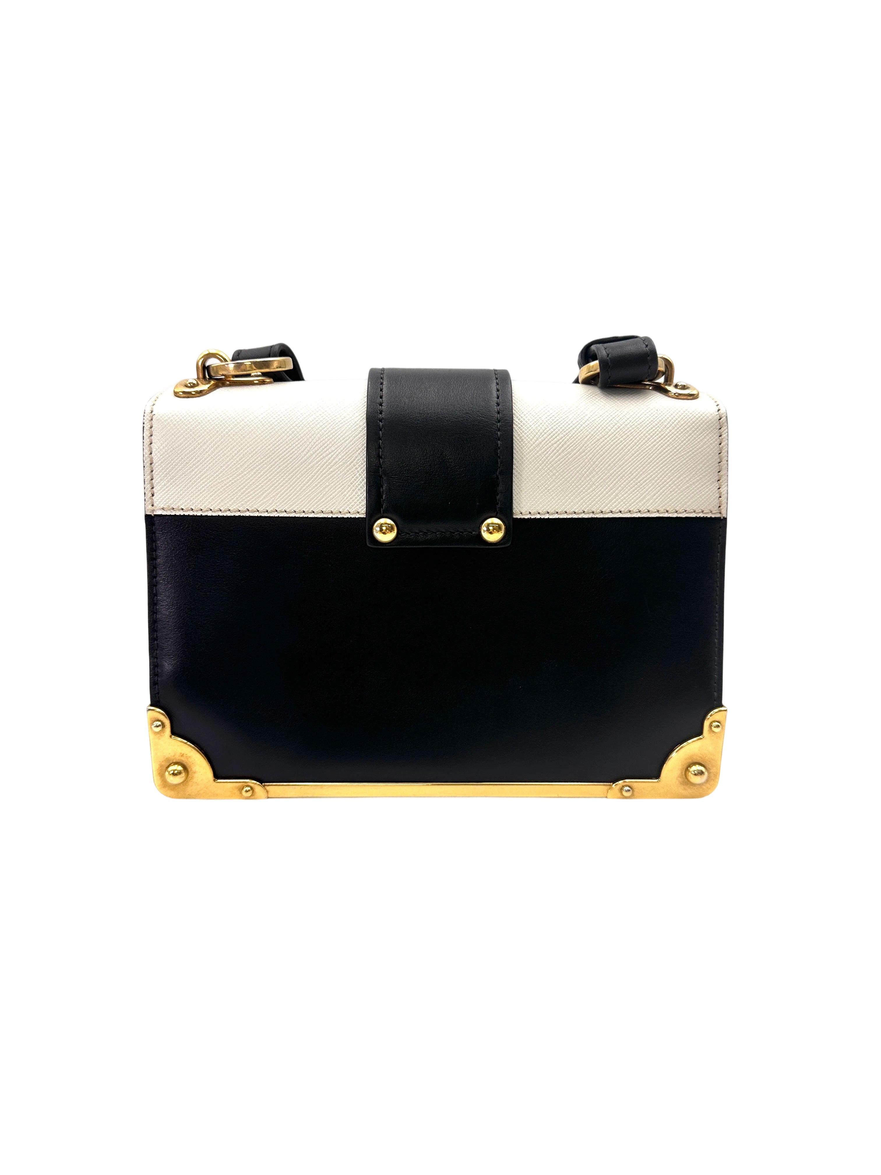 Prada Cahier Black/White Leather Shoulder Bag PR416