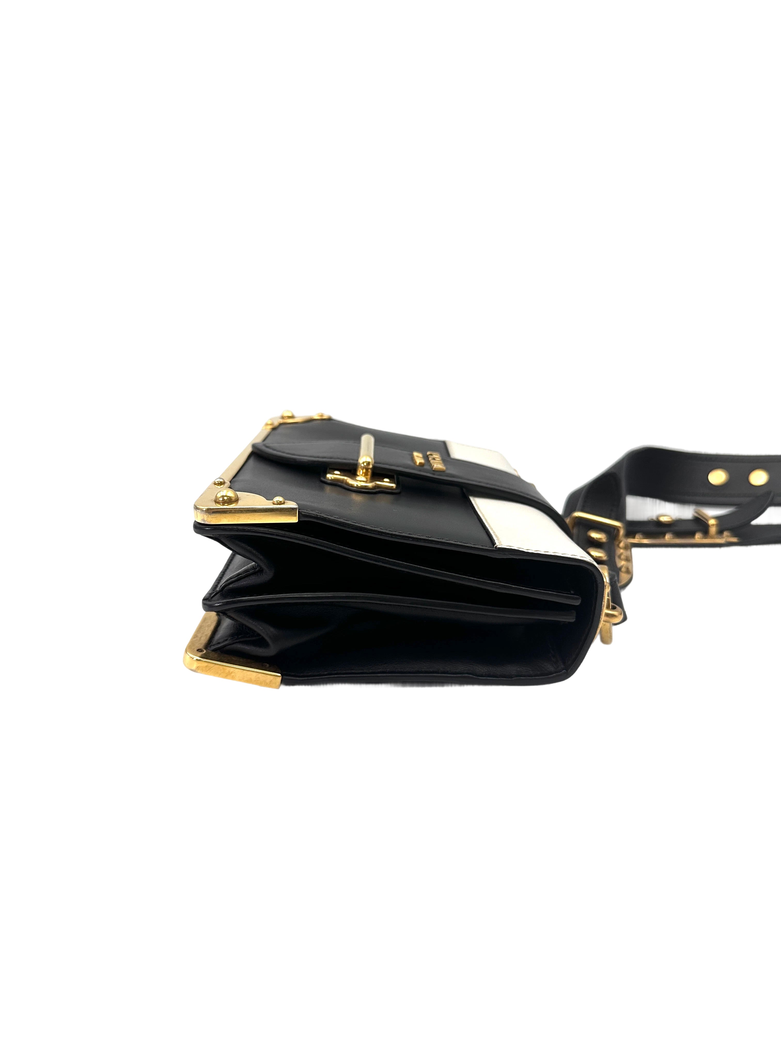 Prada Cahier Black/White Leather Shoulder Bag PR416
