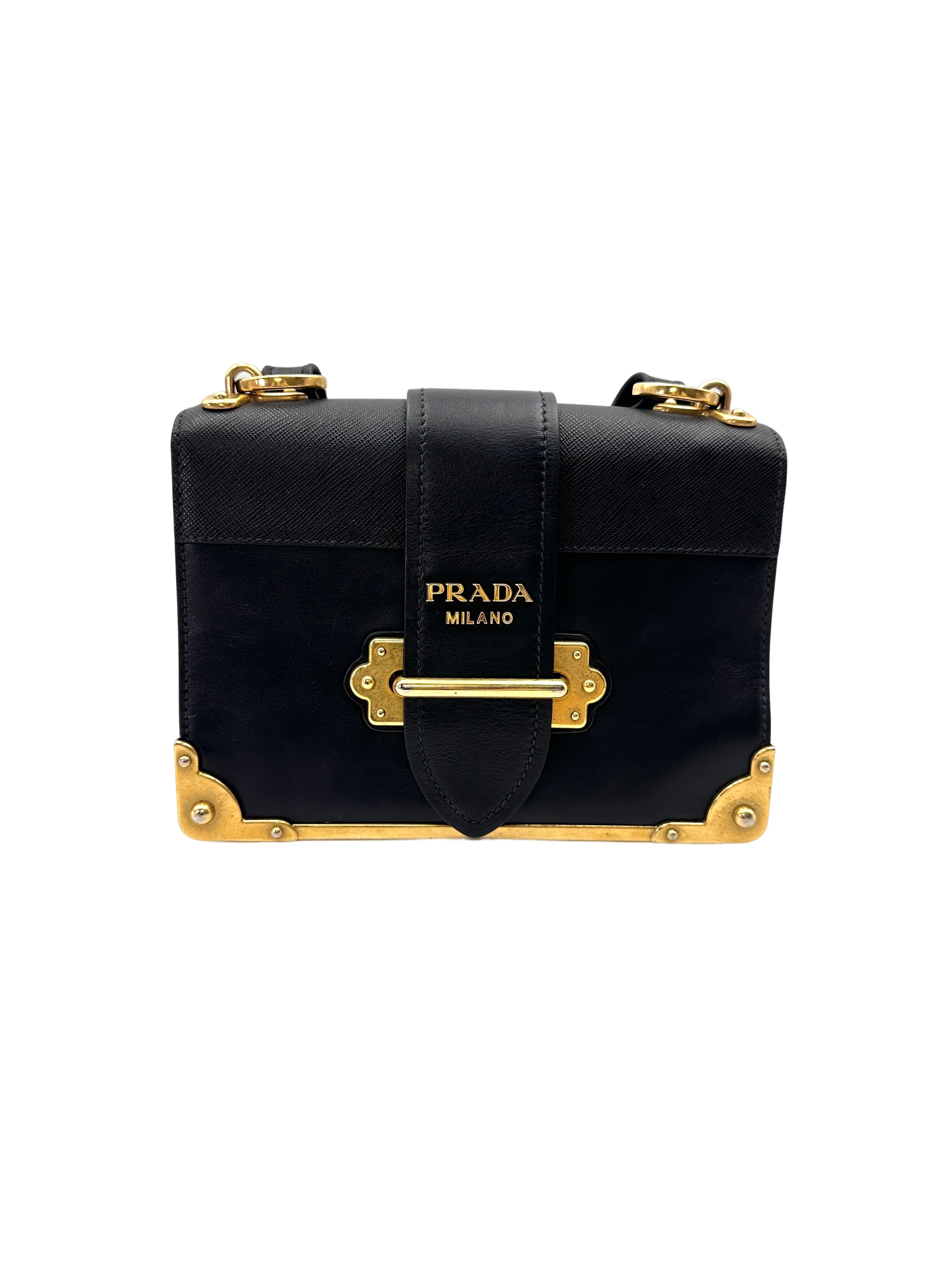 Prada Cahier Black Leather Shoulder Bag PR414
