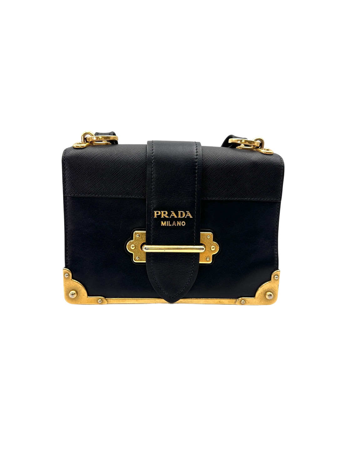 Prada Cahier Black Leather Shoulder Bag PR414