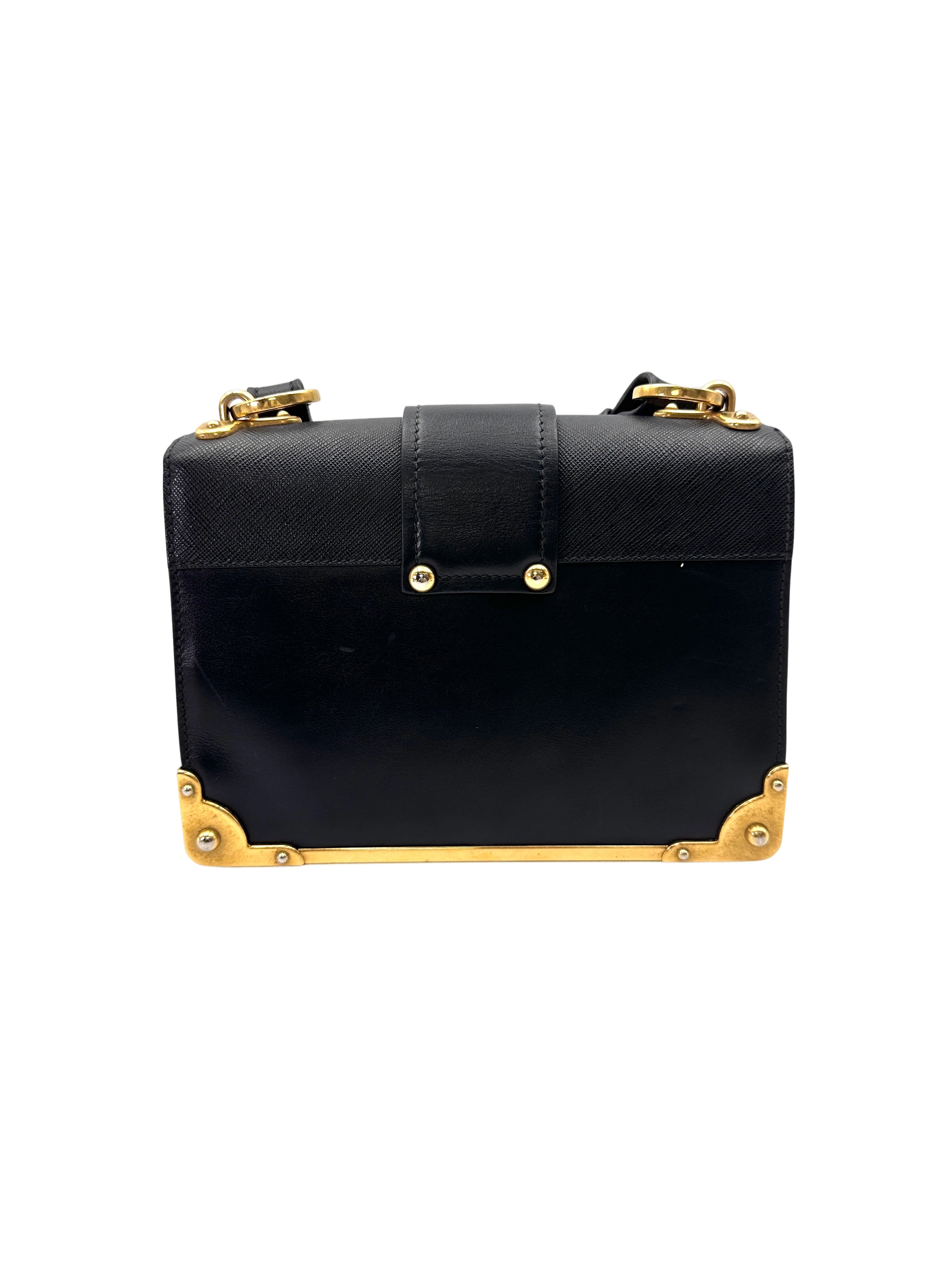 Prada Cahier Black Leather Shoulder Bag PR414