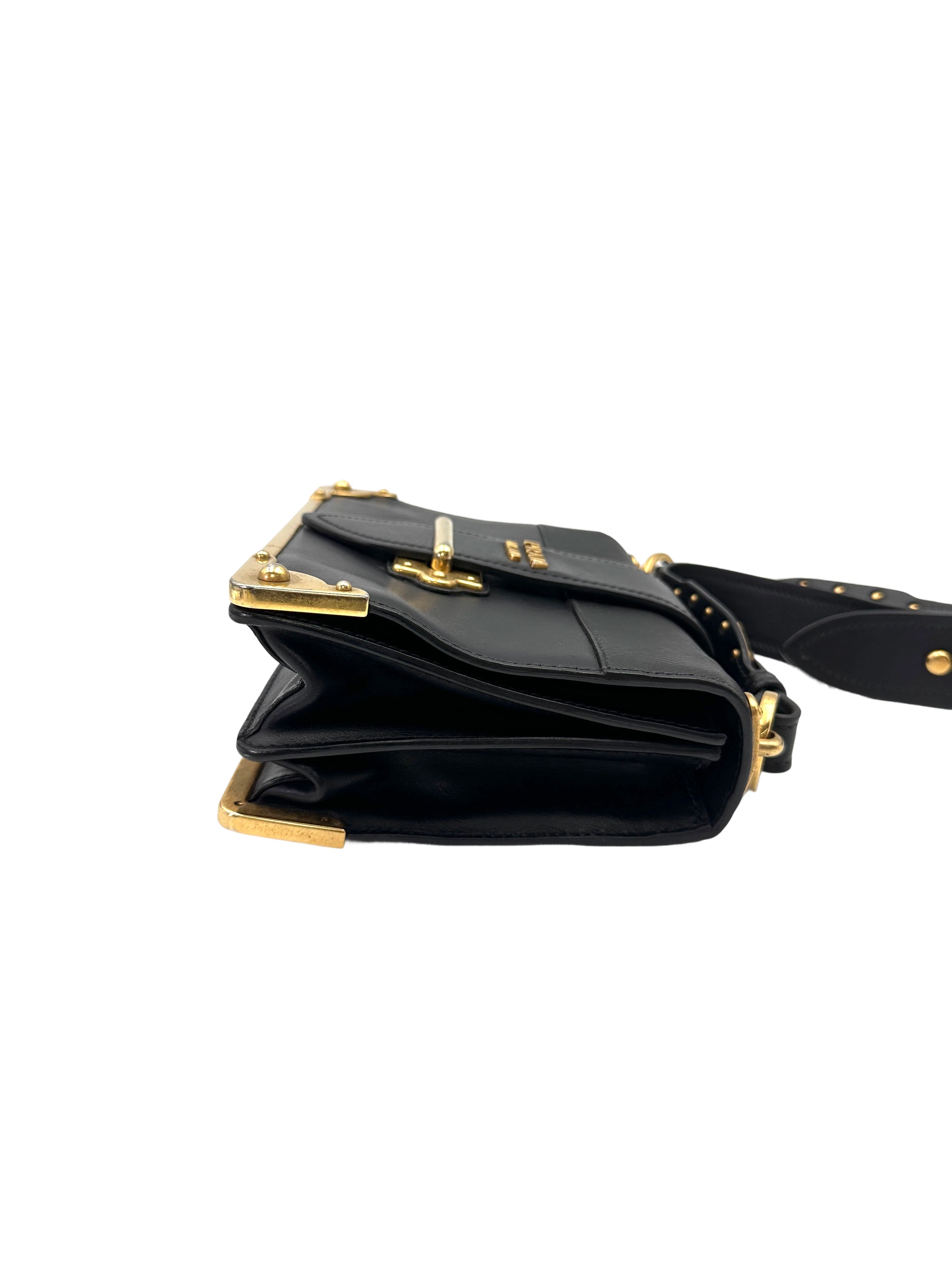 Prada Cahier Black Leather Shoulder Bag PR414