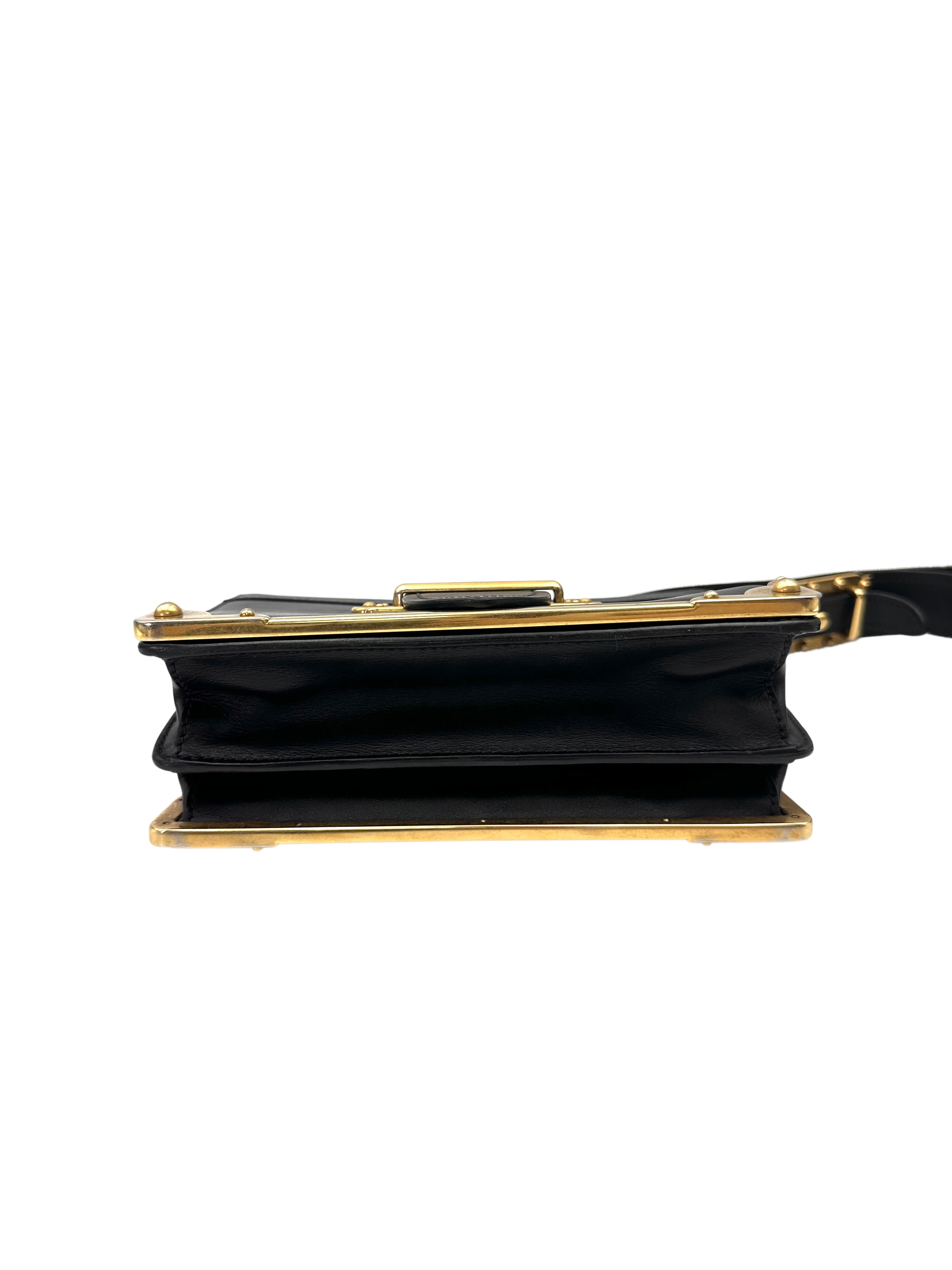 Prada Cahier Black Leather Shoulder Bag PR414