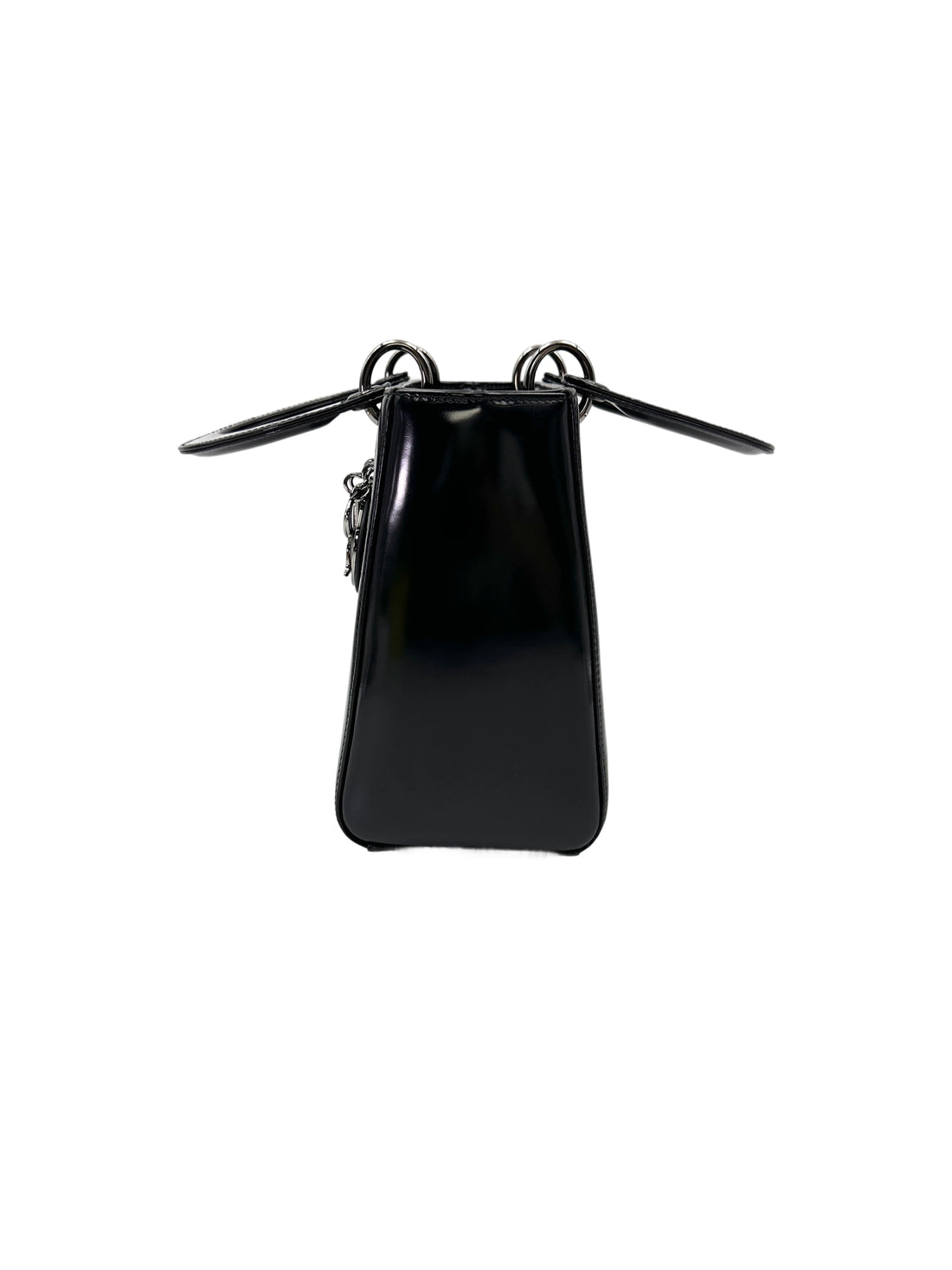 Christian Dior Lady Dior Black Patent Leather Handle Bag With Silver Buckle DR765