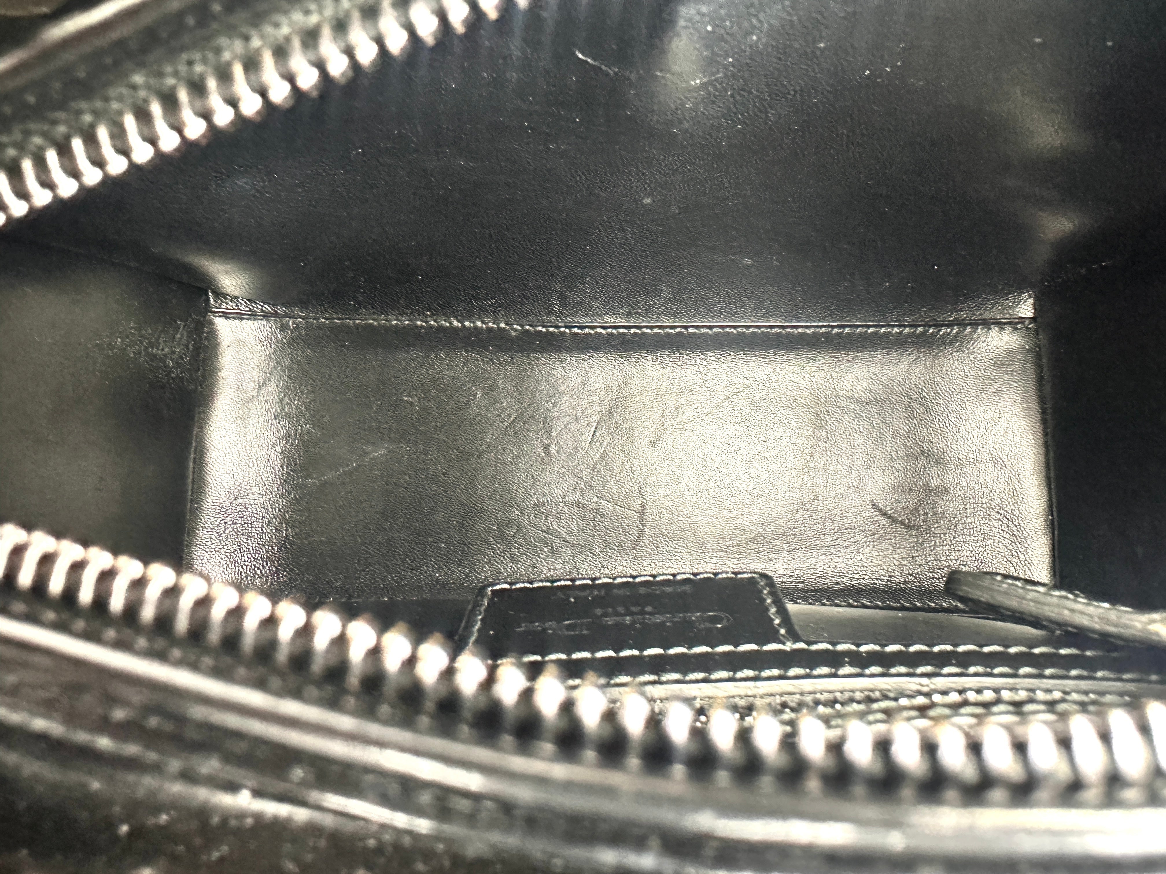 Christian Dior Lady Dior Black Patent Leather Handle Bag With Silver Buckle DR765