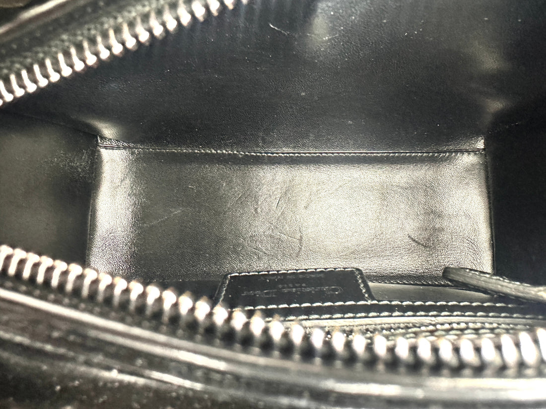 Christian Dior Lady Dior Black Patent Leather Handle Bag With Silver Buckle DR765