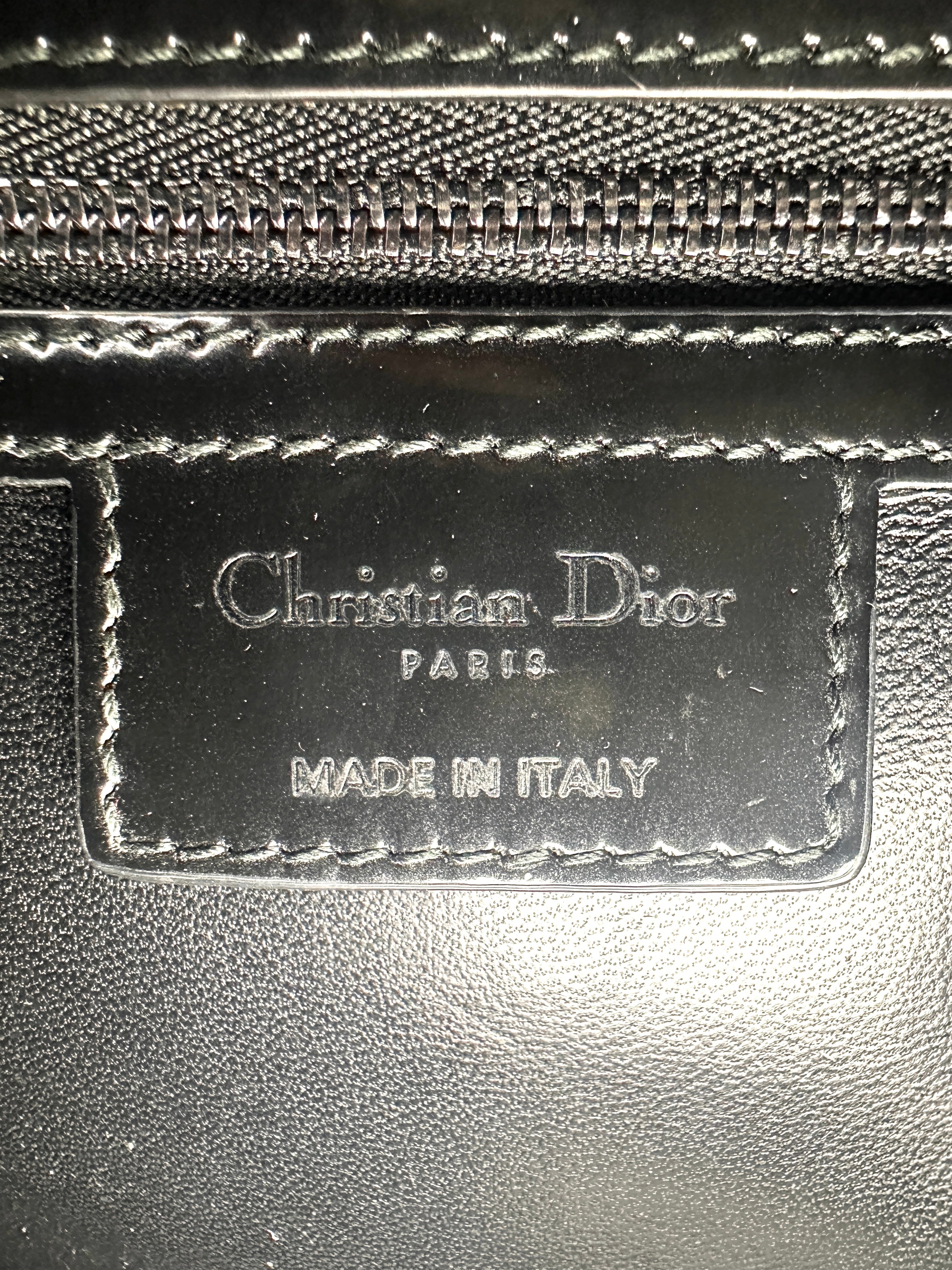 Christian Dior Lady Dior Black Patent Leather Handle Bag With Silver Buckle DR765