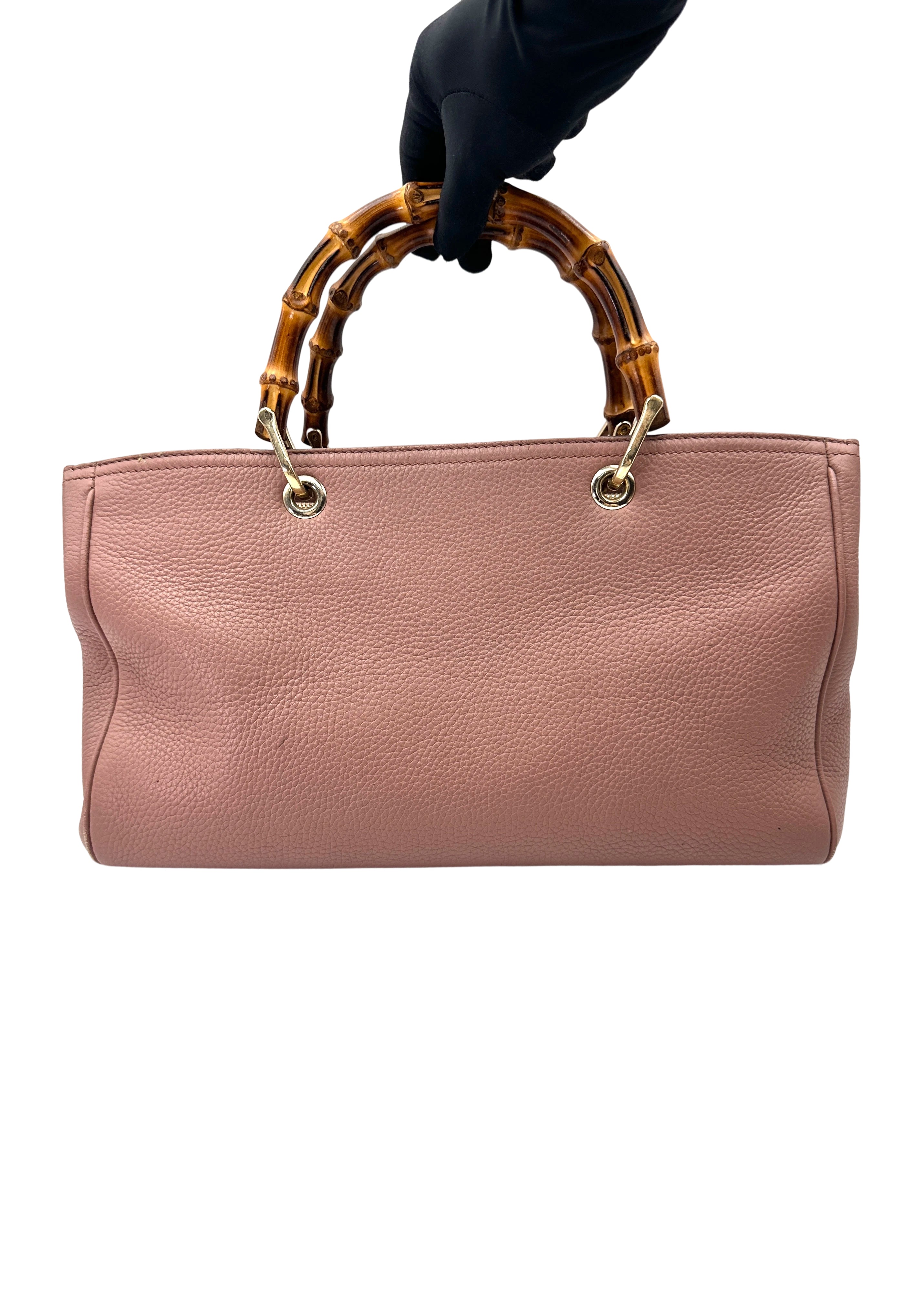 Gucci Pink Leather Small Size Bamboo Shopper Bag GG1163