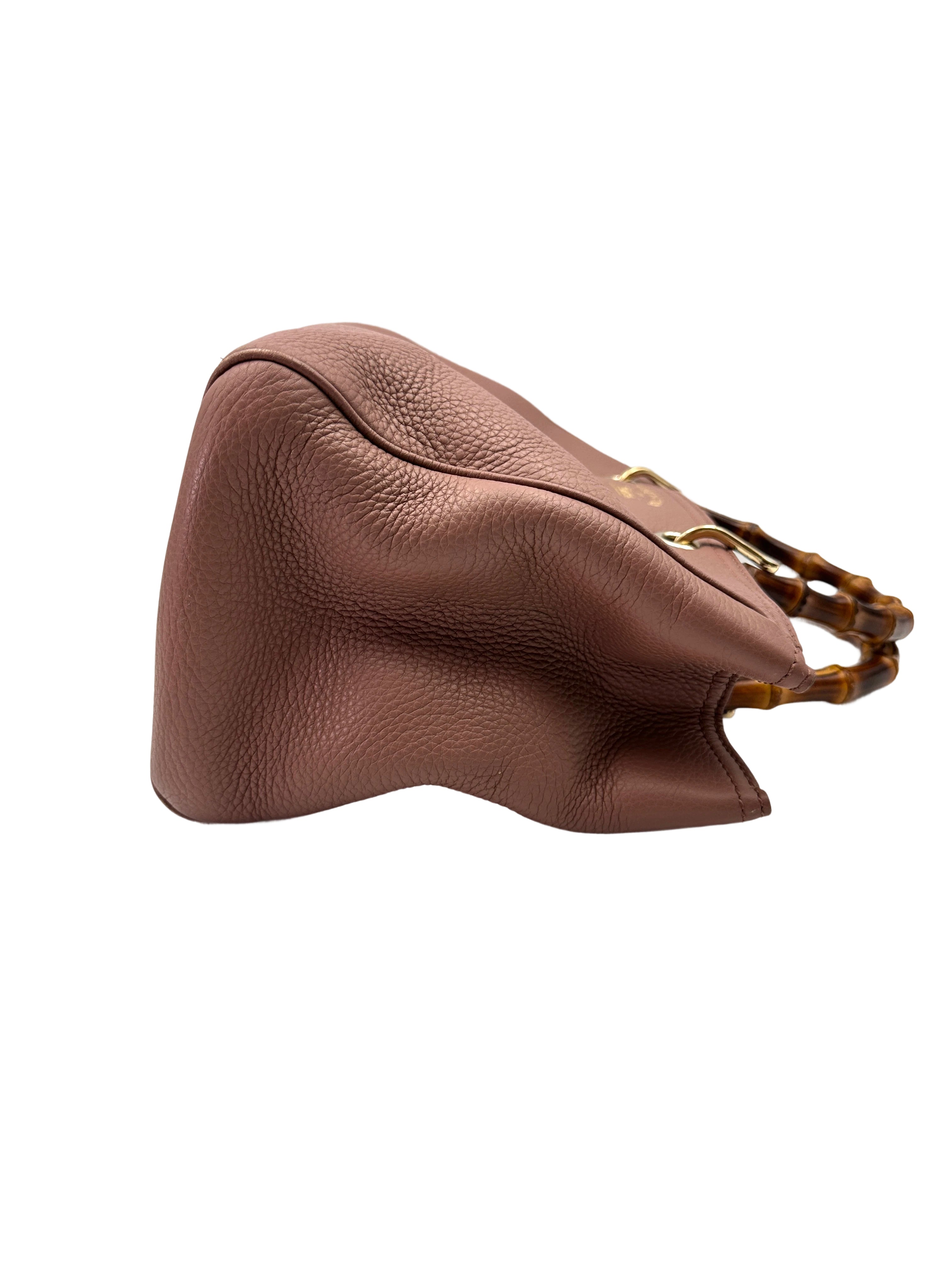 Gucci Pink Leather Small Size Bamboo Shopper Bag GG1163