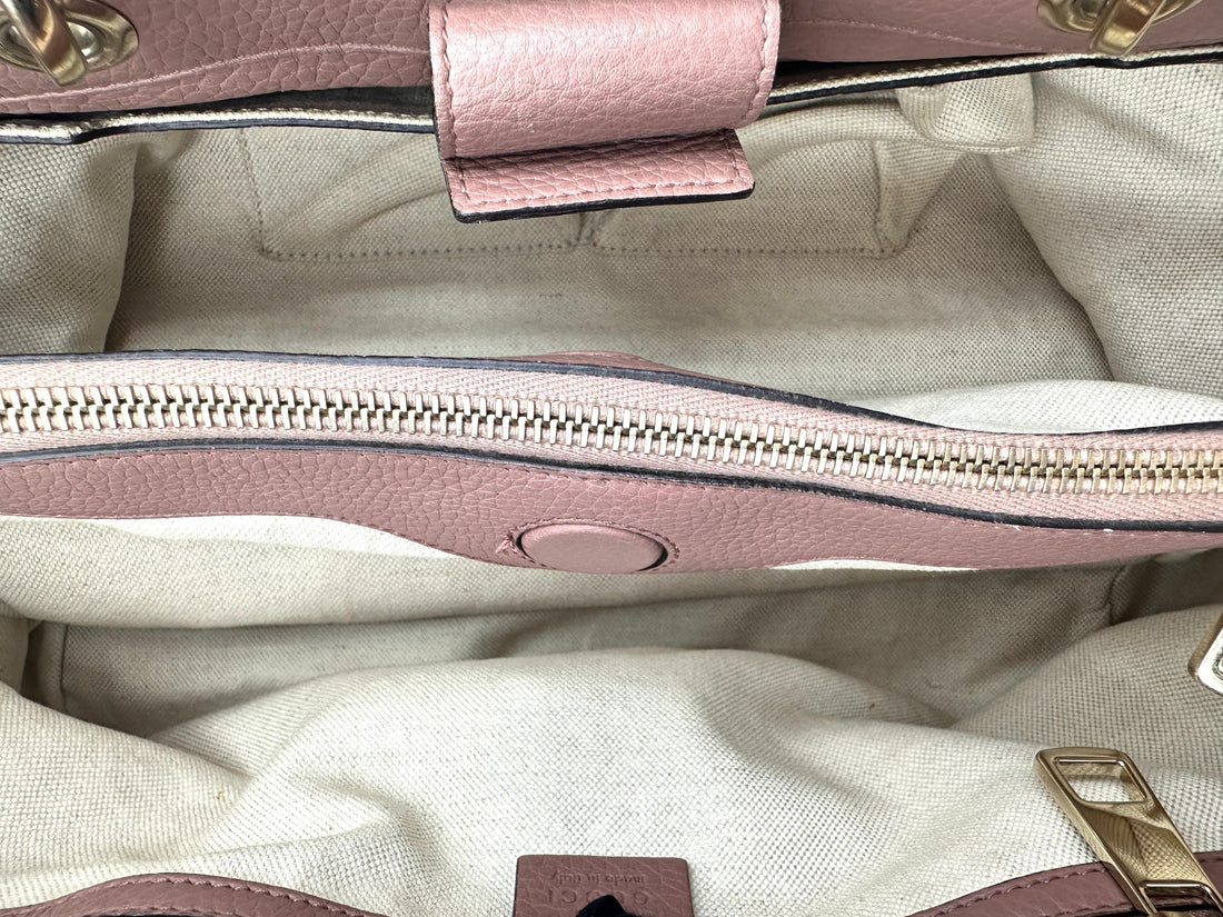 Gucci Pink Leather Small Size Bamboo Shopper Bag GG1163
