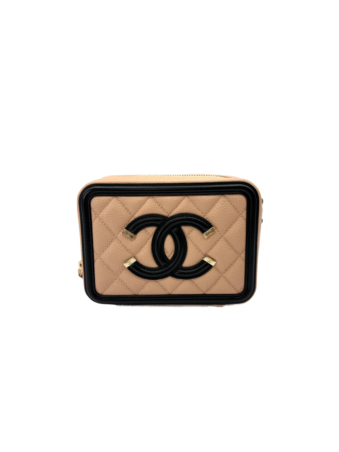 Chanel CC Filigree Beige/Black Quilted Leather Mini Vanity Case(29***96) CC2074