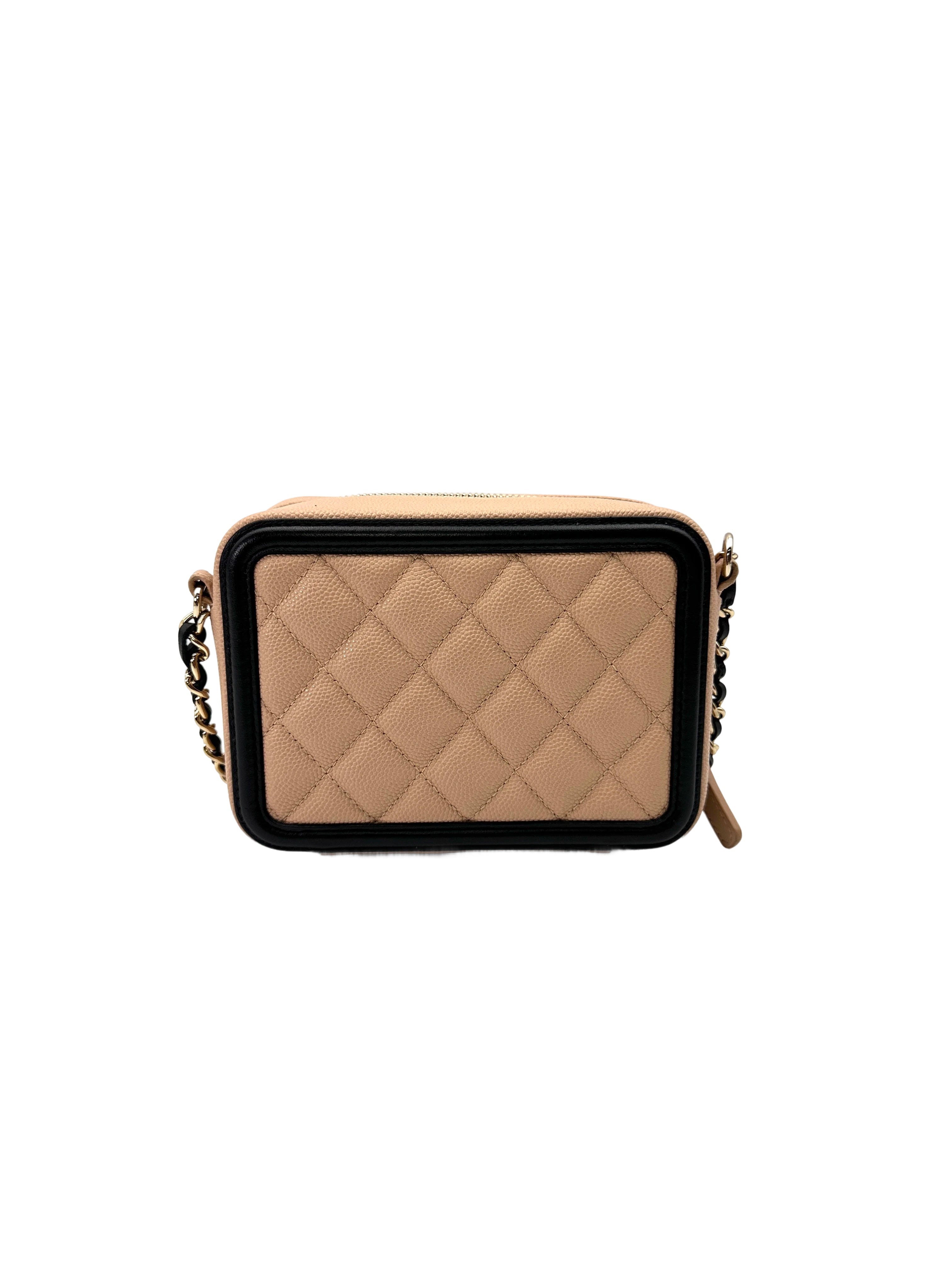 Chanel CC Filigree Beige/Black Quilted Leather Mini Vanity Case(29***96) CC2074