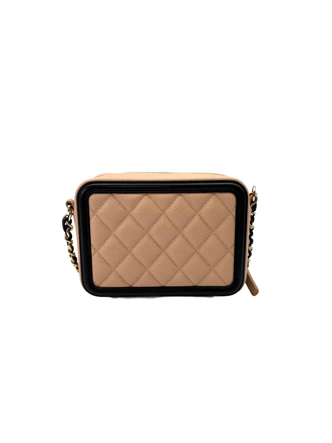 Chanel CC Filigree Beige/Black Quilted Leather Mini Vanity Case(29***96) CC2074