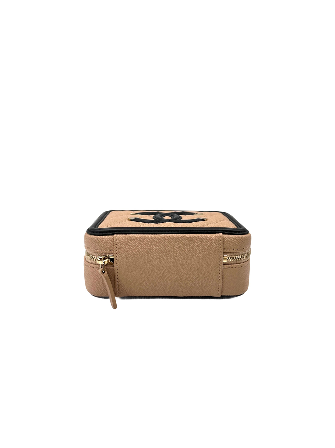 Chanel CC Filigree Beige/Black Quilted Leather Mini Vanity Case(29***96) CC2074