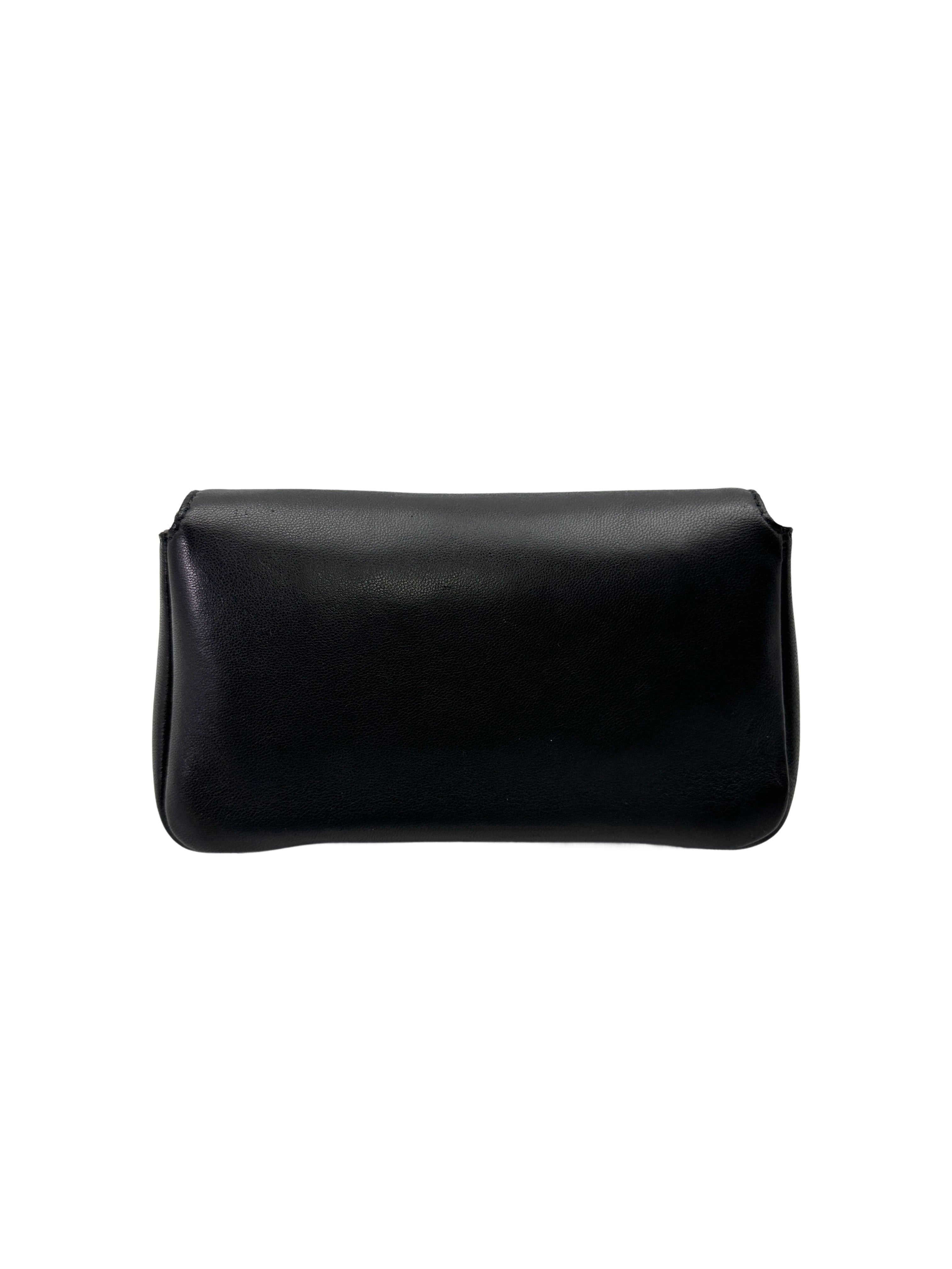 Fendi Monster Eyes Micro Double Baguette Black Leather Shoulder Bag FF116