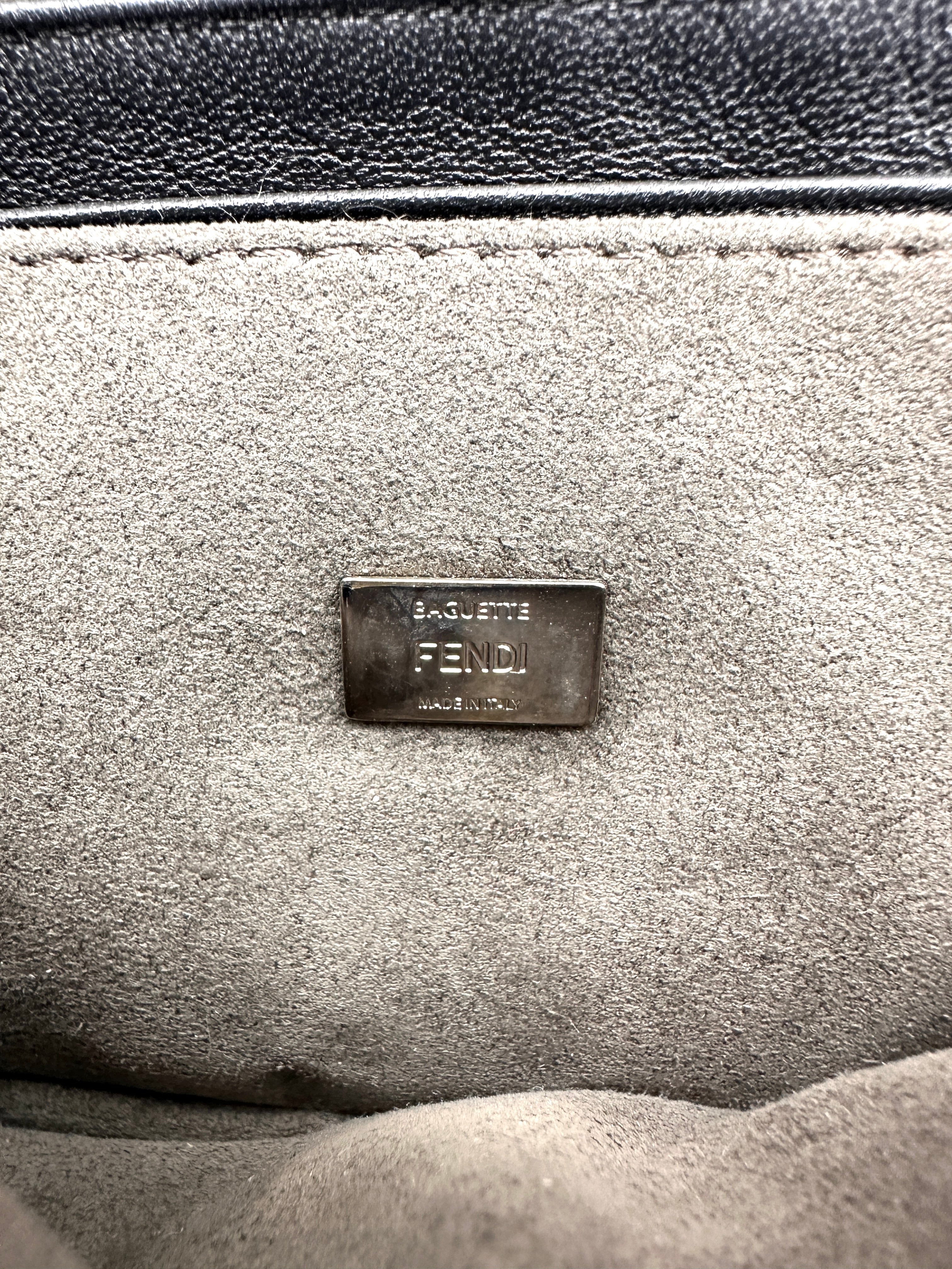 Fendi Monster Eyes Micro Double Baguette Black Leather Shoulder Bag FF116