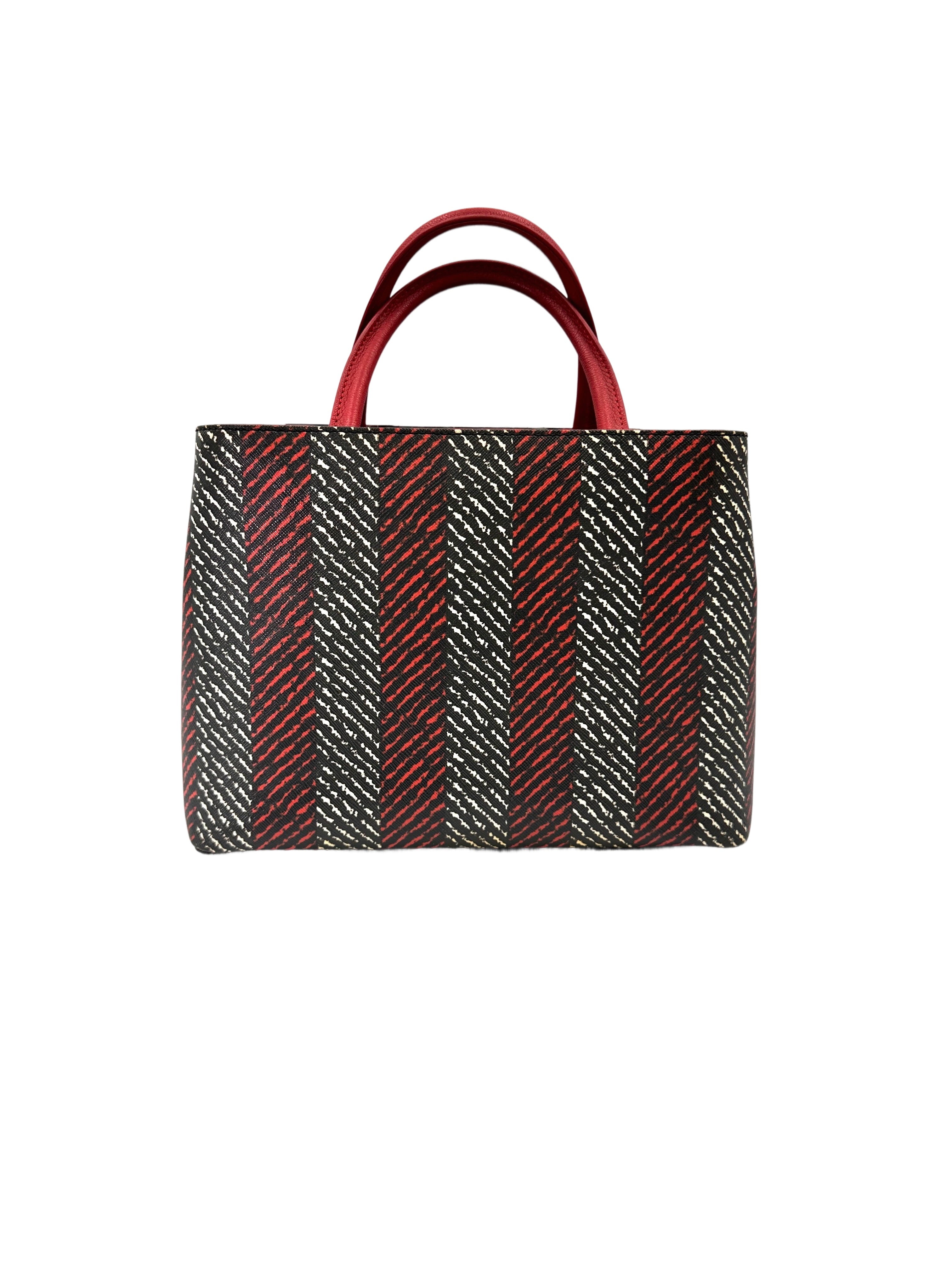 Fendi Petite 2Jour Striped Black/Red Leather Tote Handle Bag FF115