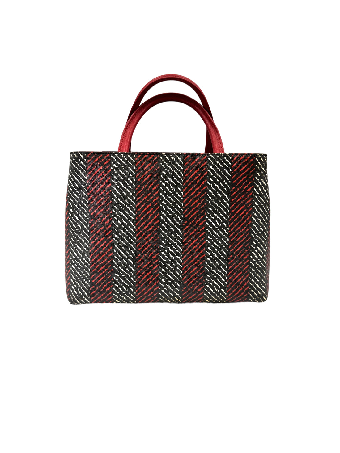 Fendi Petite 2Jour Striped Black/Red Leather Tote Handle Bag FF115