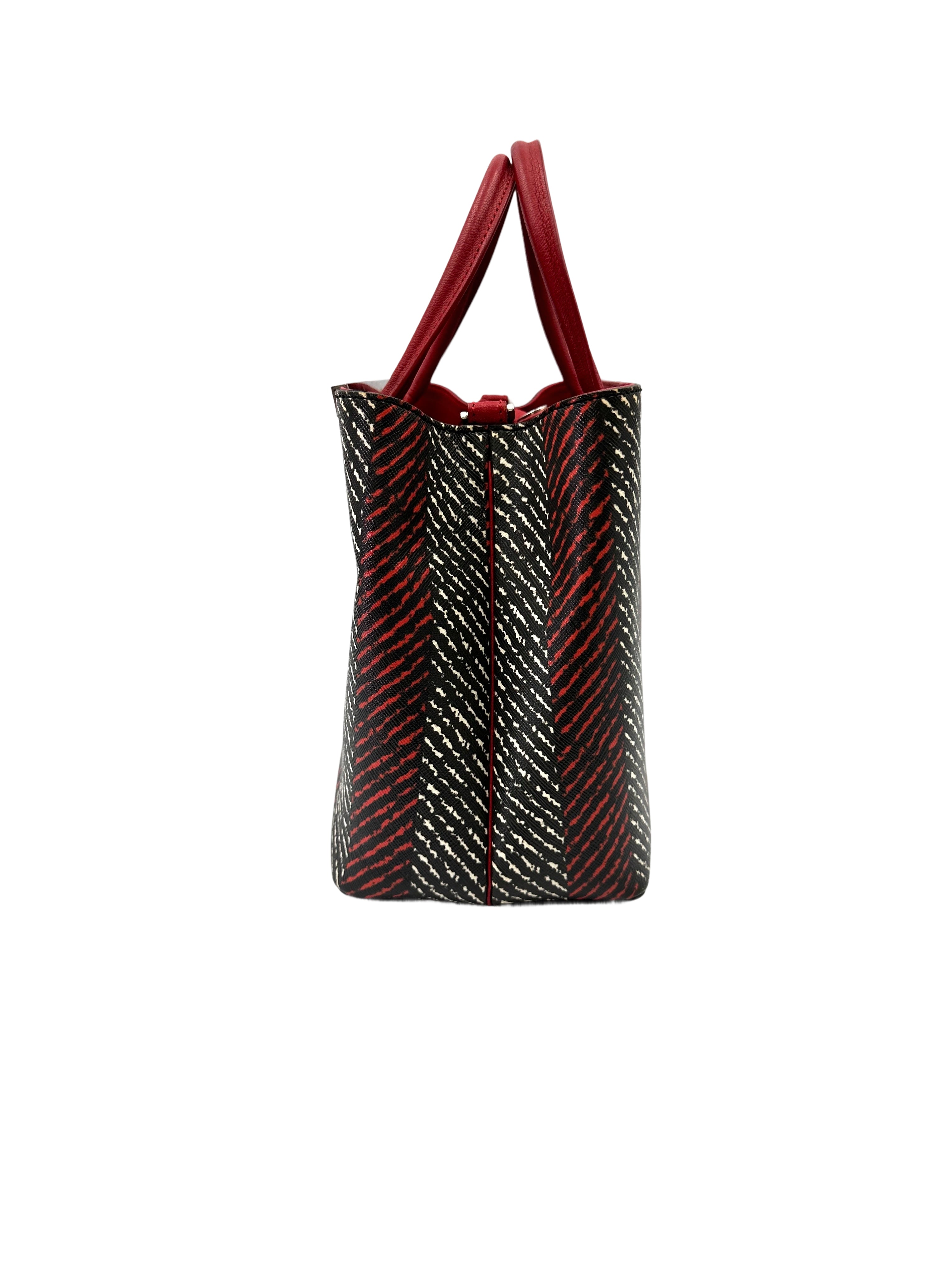 Fendi Petite 2Jour Striped Black/Red Leather Tote Handle Bag FF115