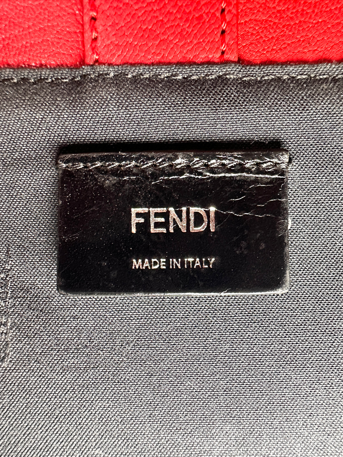 Fendi Petite 2Jour Striped Black/Red Leather Tote Handle Bag FF115