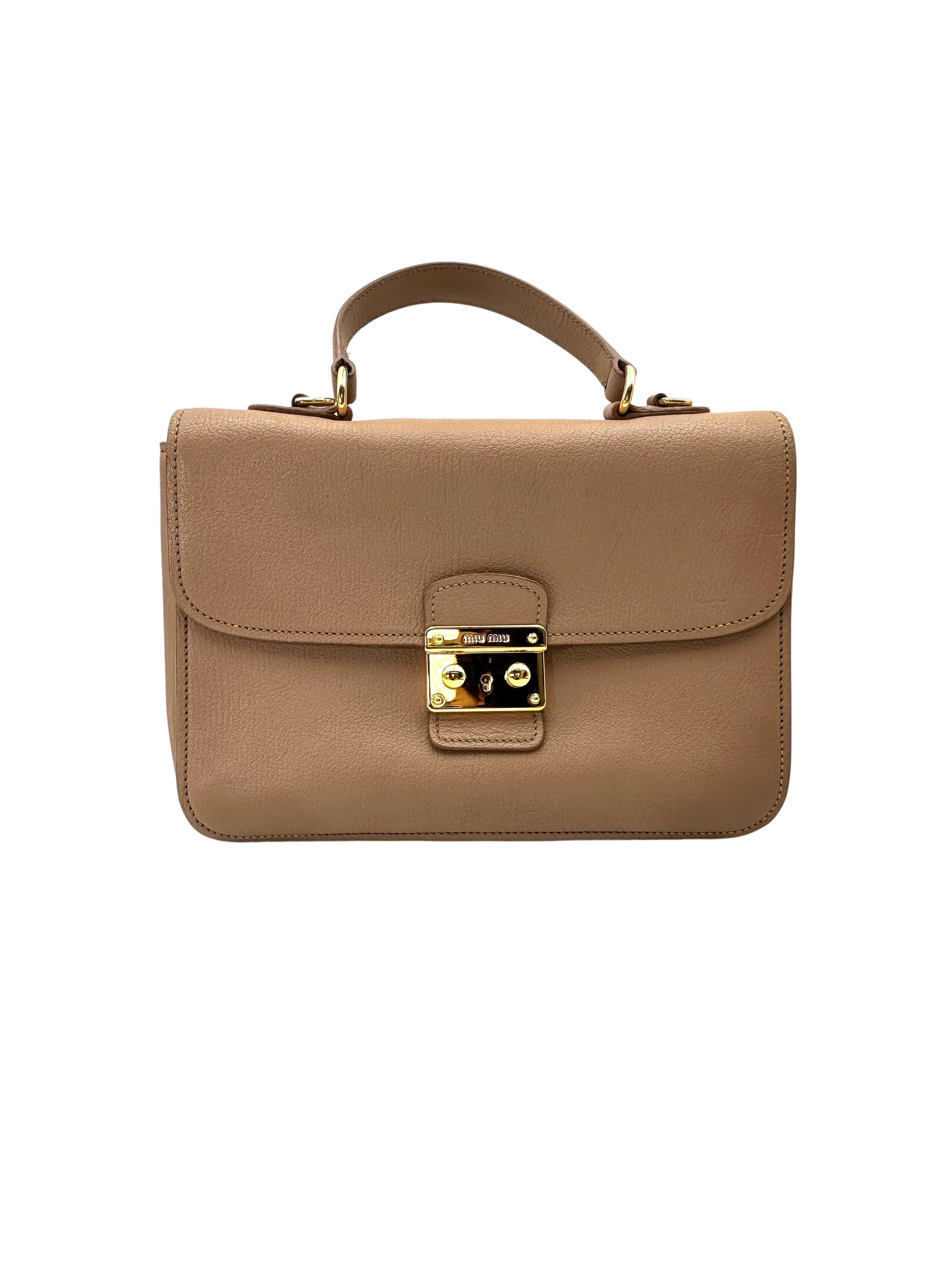 Miu Miu Madras Beige Leather Medium Size Top Handle Bag MM35