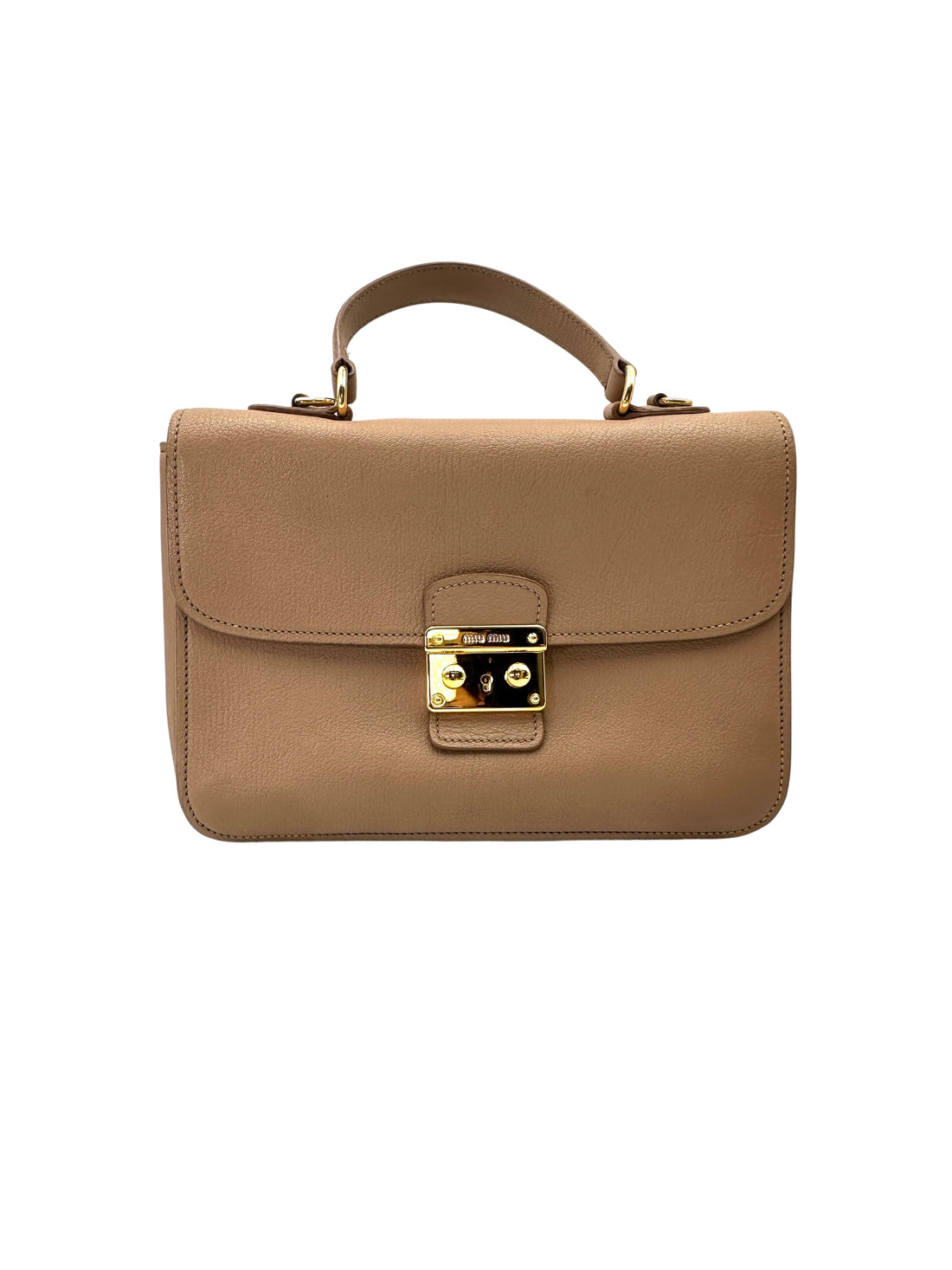 Miu Miu Madras Beige Leather Medium Size Top Handle Bag MM35