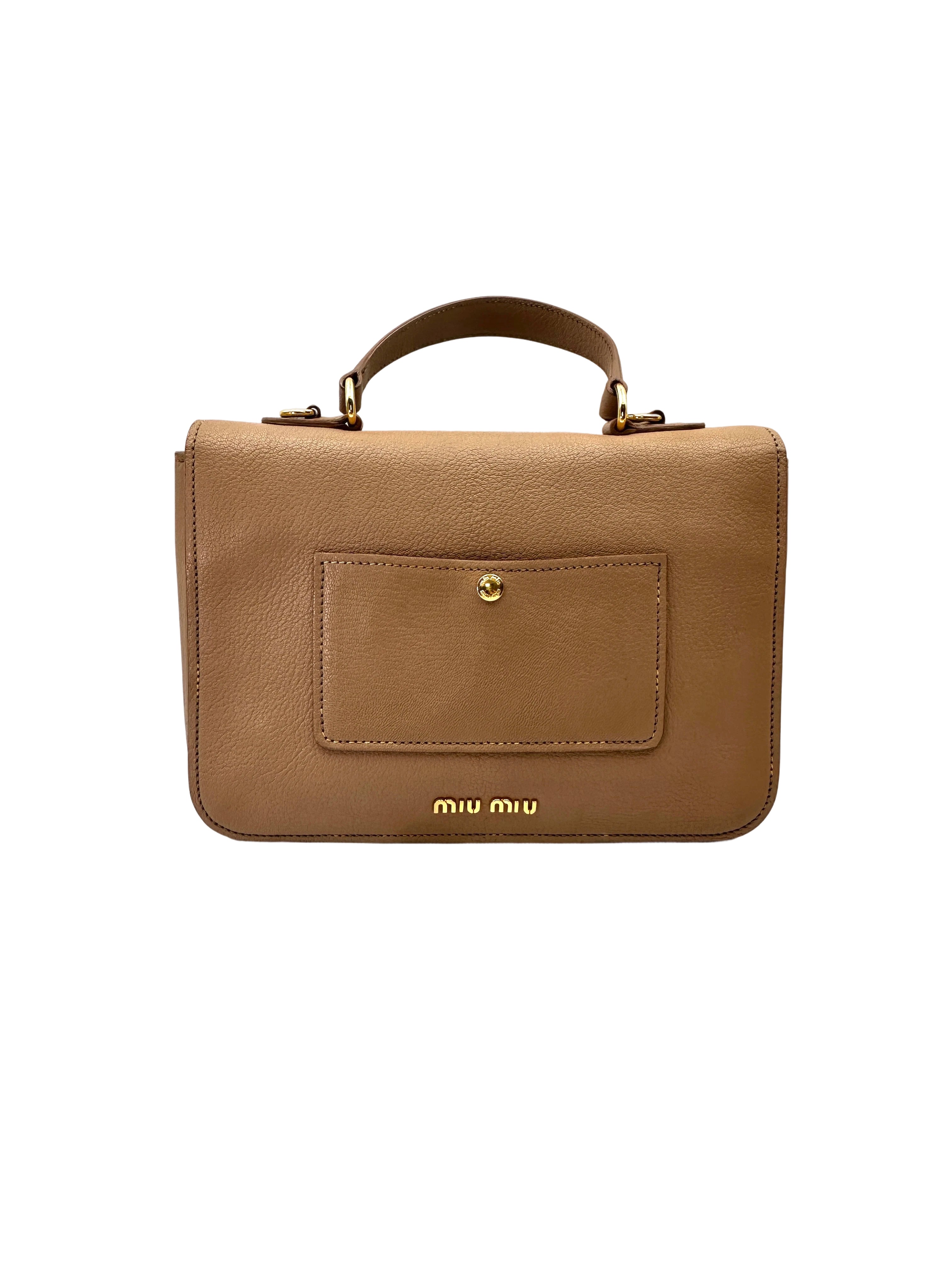 Miu Miu Madras Beige Leather Medium Size Top Handle Bag MM35
