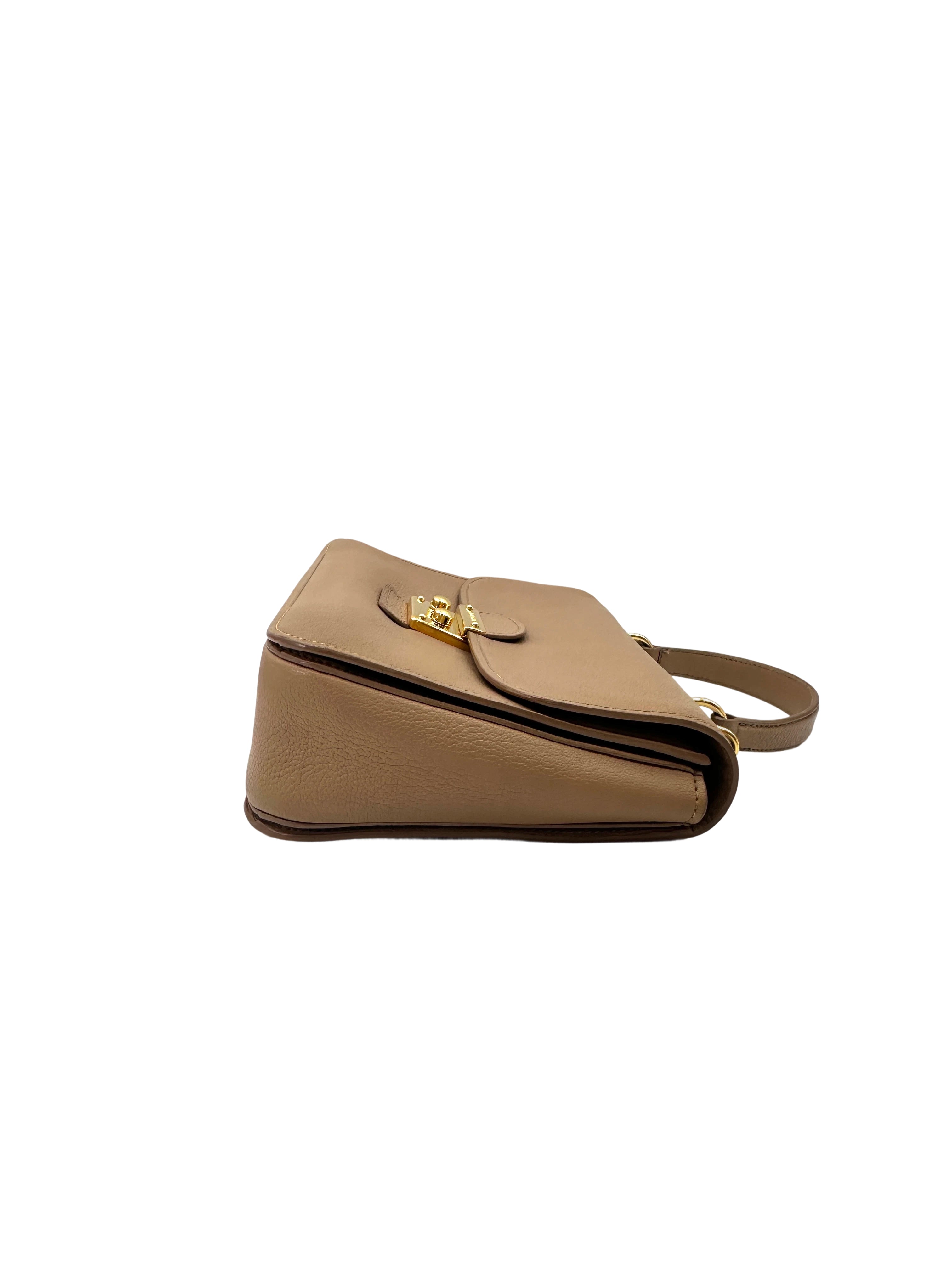 Miu Miu Madras Beige Leather Medium Size Top Handle Bag MM35