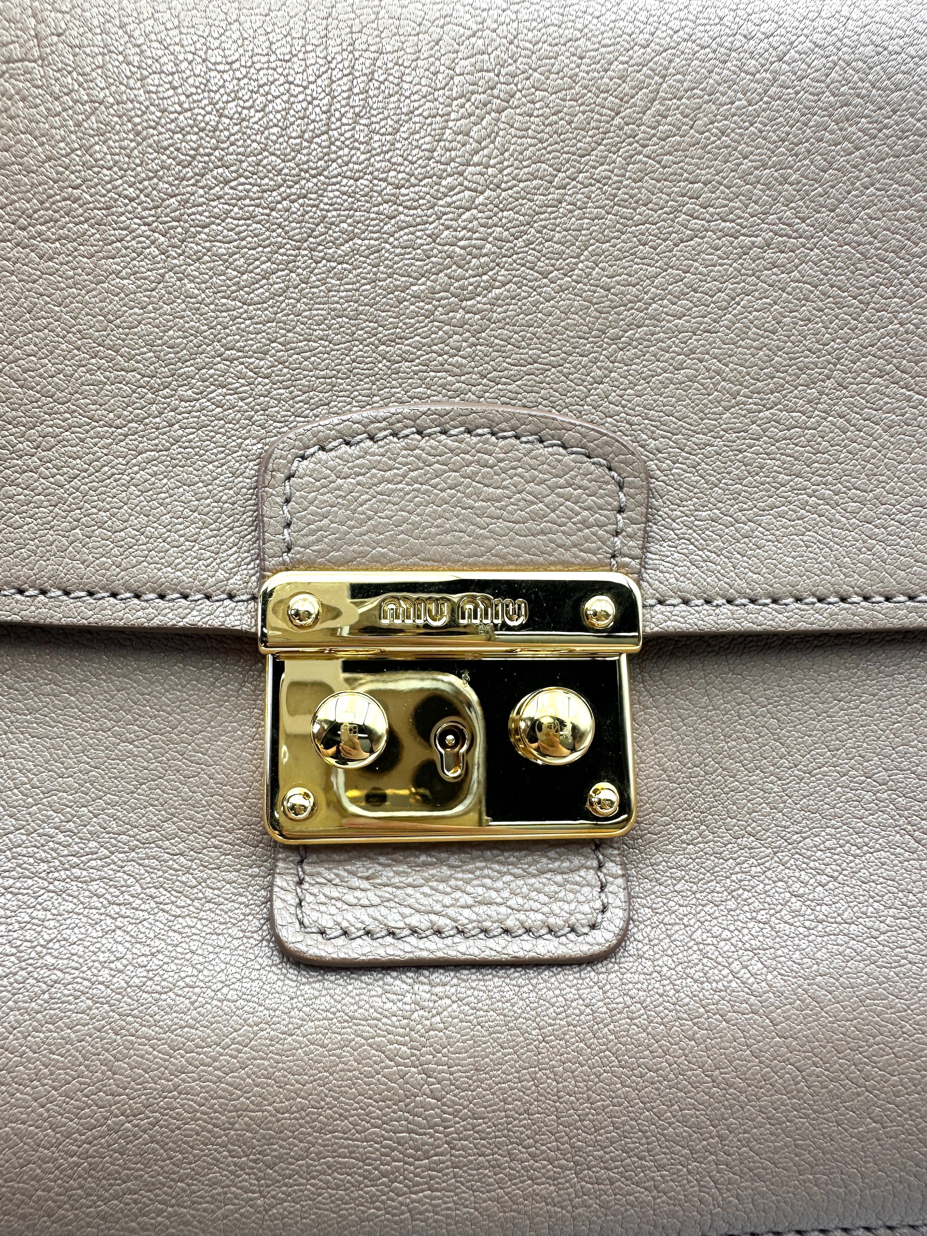 Miu Miu Madras Beige Leather Medium Size Top Handle Bag MM35