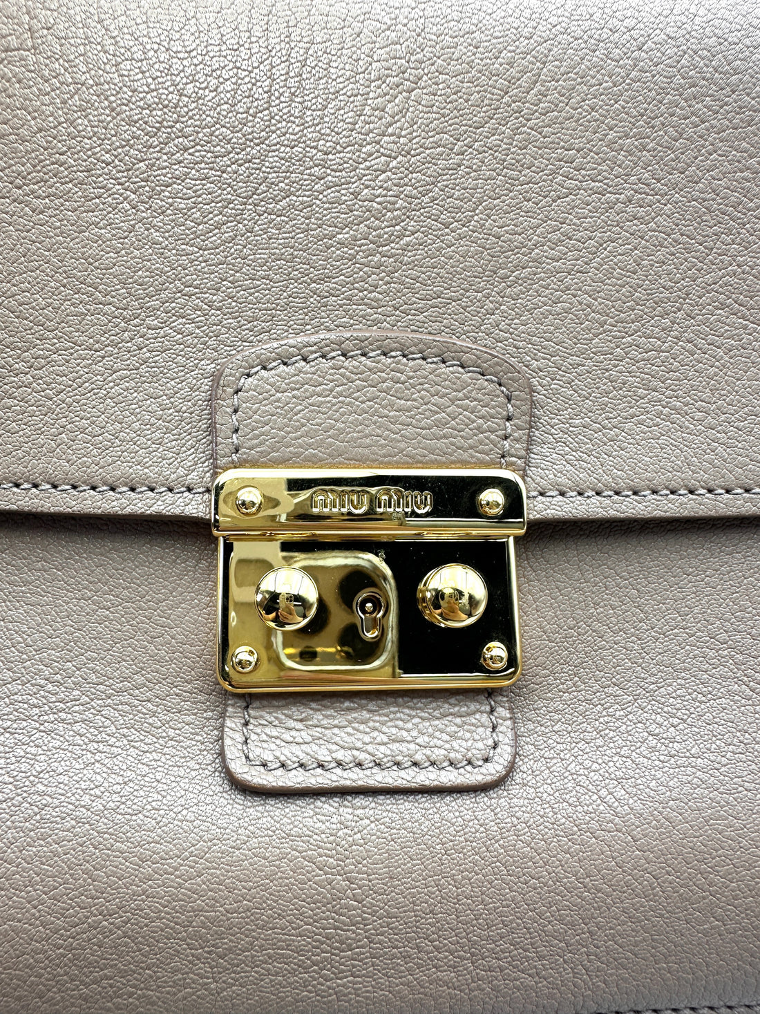 Miu Miu Madras Beige Leather Medium Size Top Handle Bag MM35