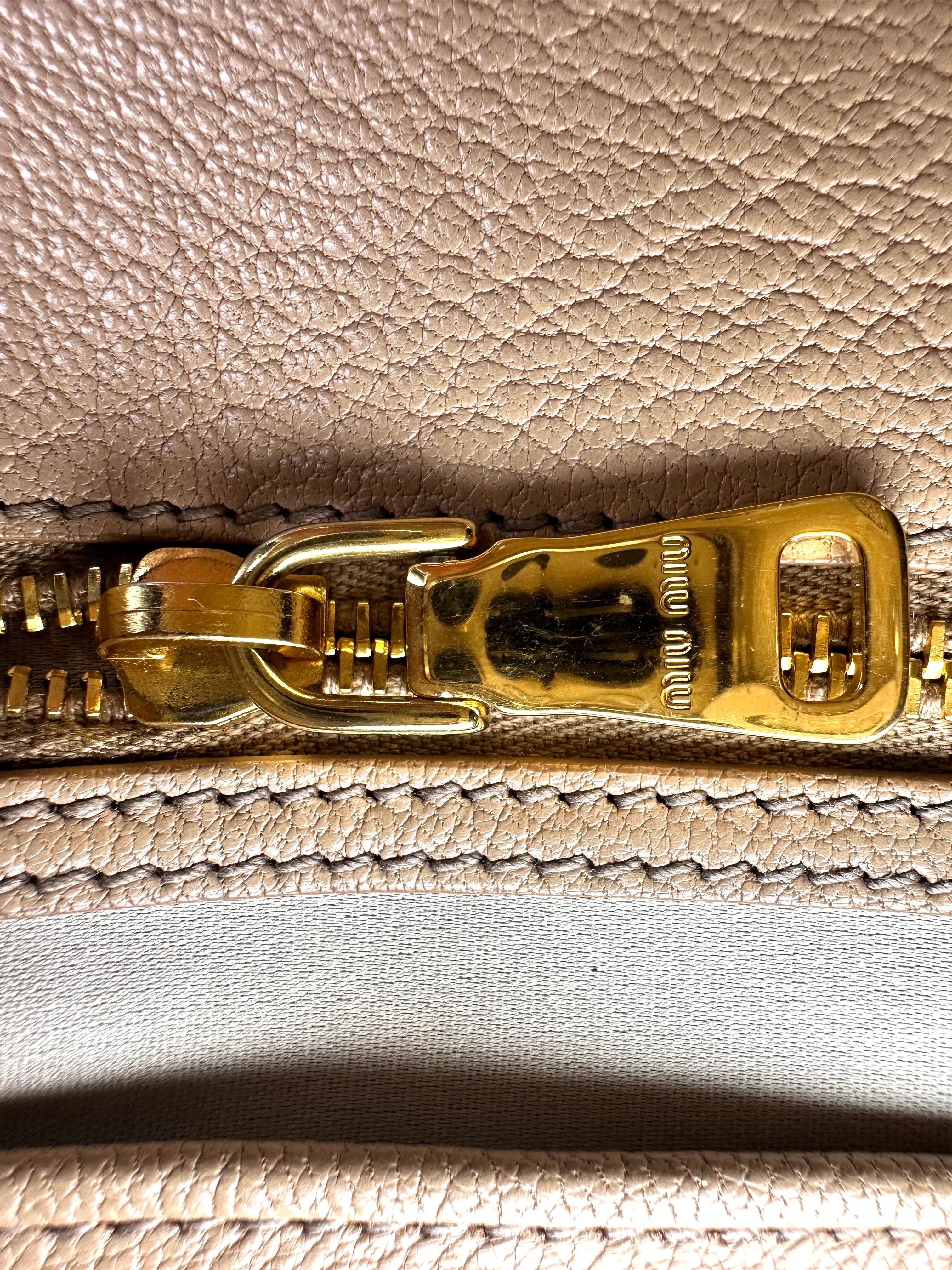 Miu Miu Madras Beige Leather Medium Size Top Handle Bag MM35