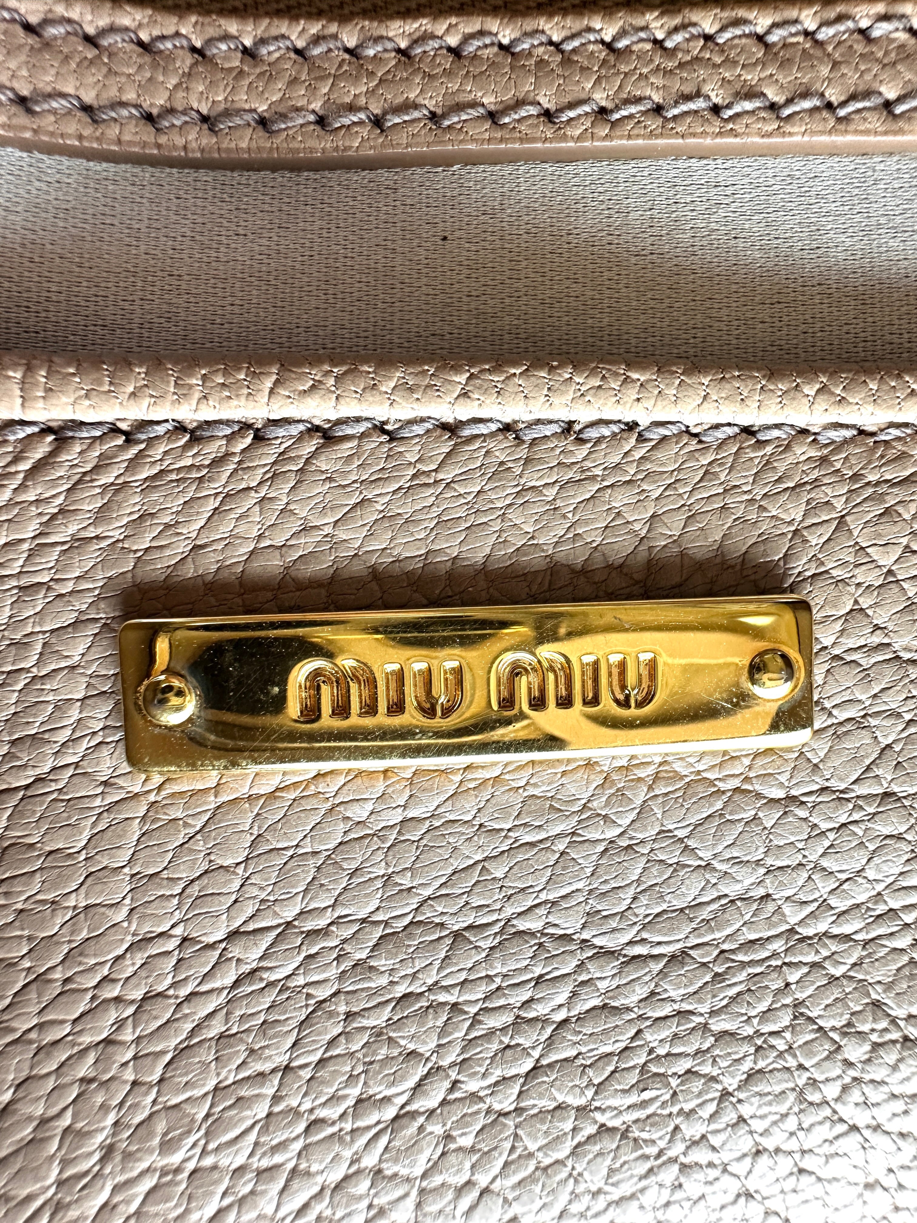 Miu Miu Madras Beige Leather Medium Size Top Handle Bag MM35