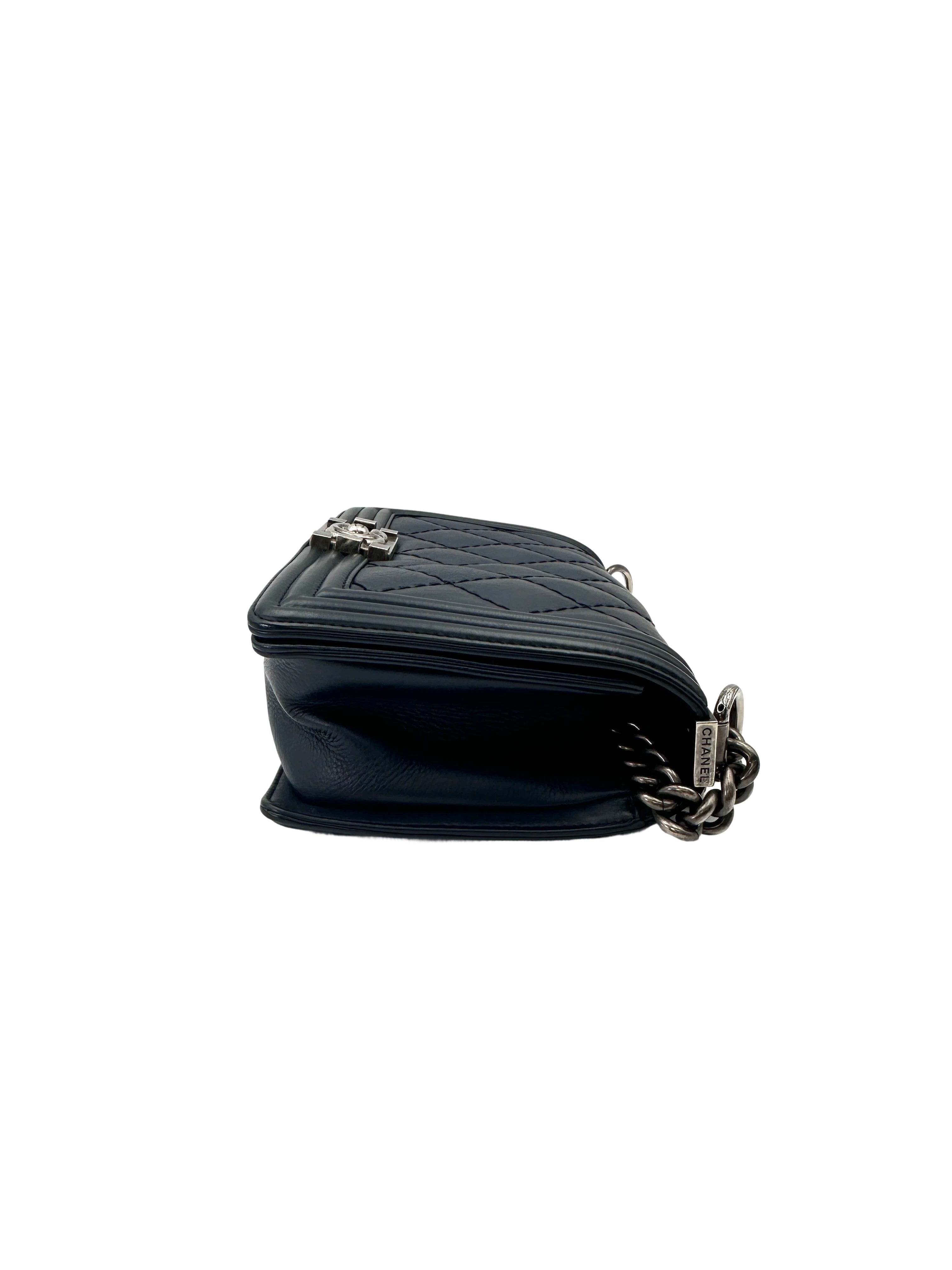 Chanel LeBoy Navy Quilted Calfskin Medium Size Flap Bag With Silver Buckle(19***14) CC2073