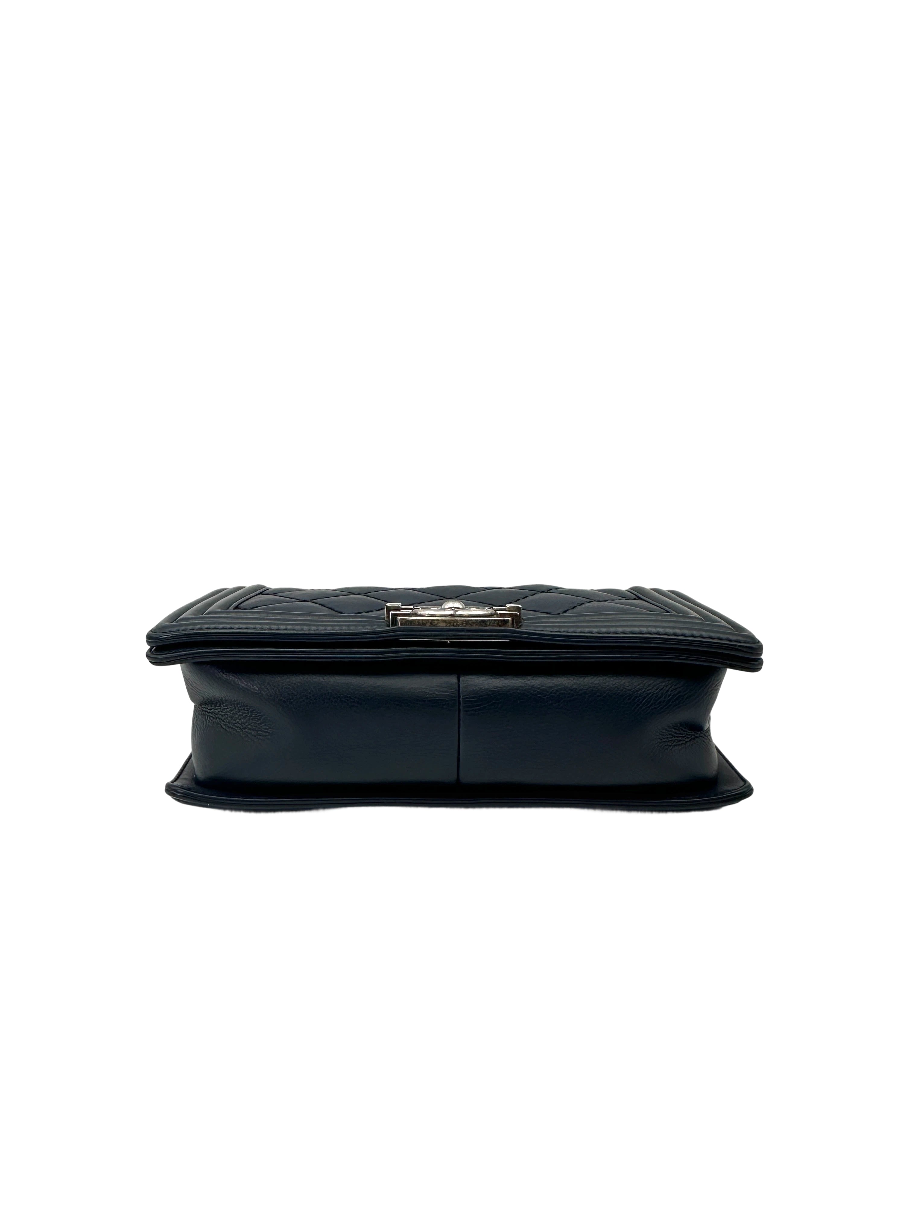 Chanel LeBoy Navy Quilted Calfskin Medium Size Flap Bag With Silver Buckle(19***14) CC2073