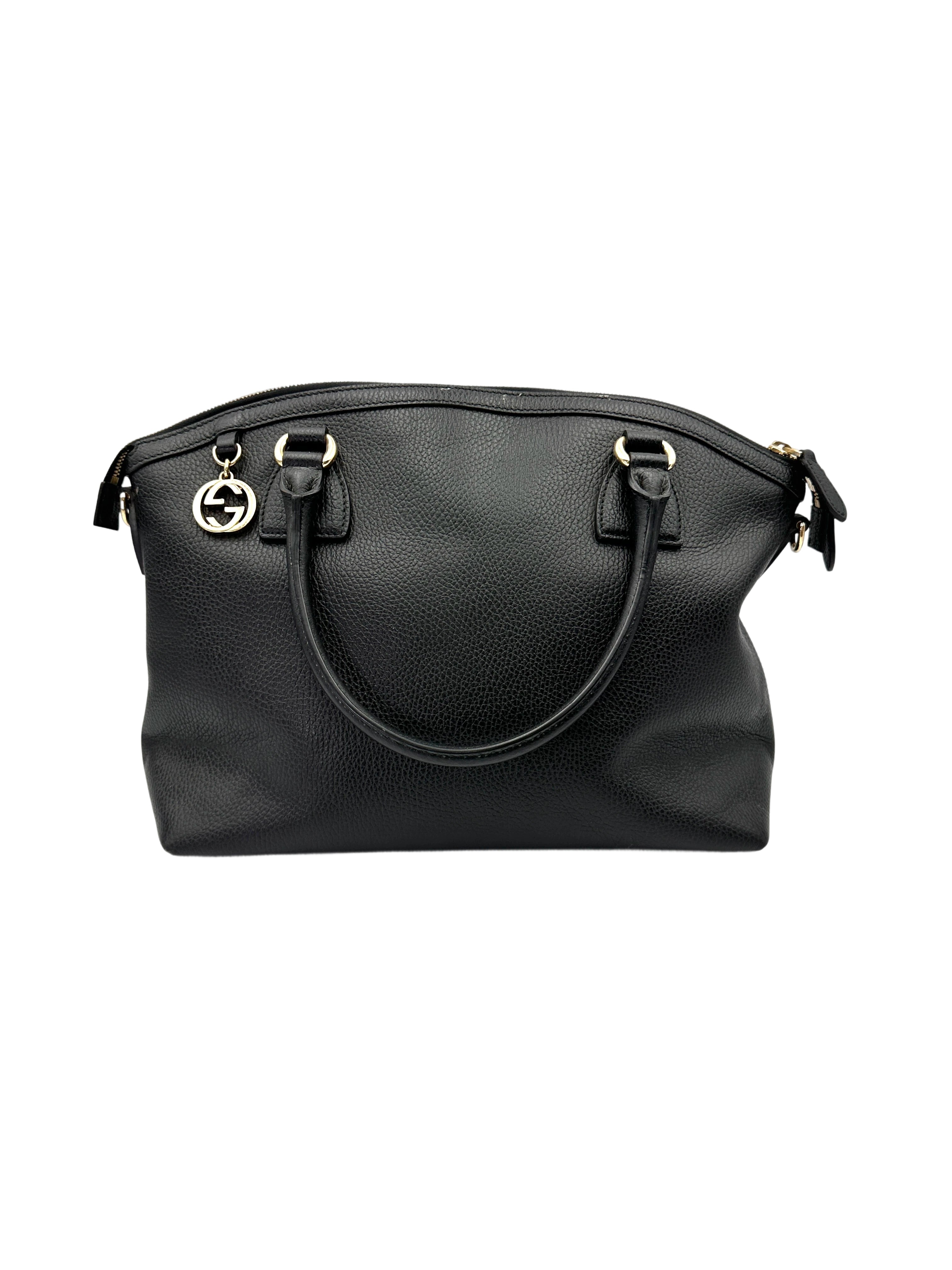 Gucci Interlocking G Black Leather Handle Bag GG1162