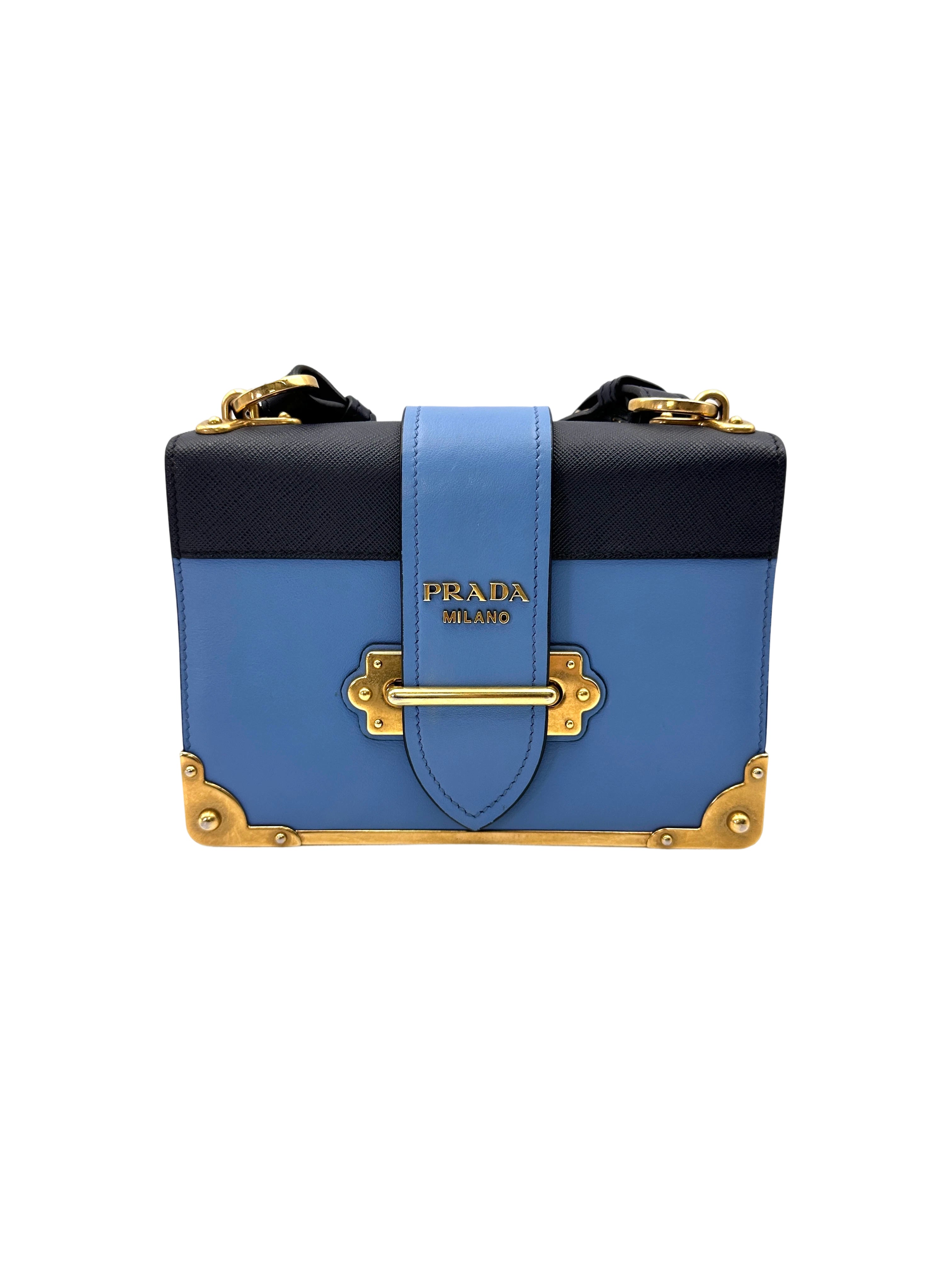 Prada Cahier Blue/Black Leather Shoulder Bag PR419