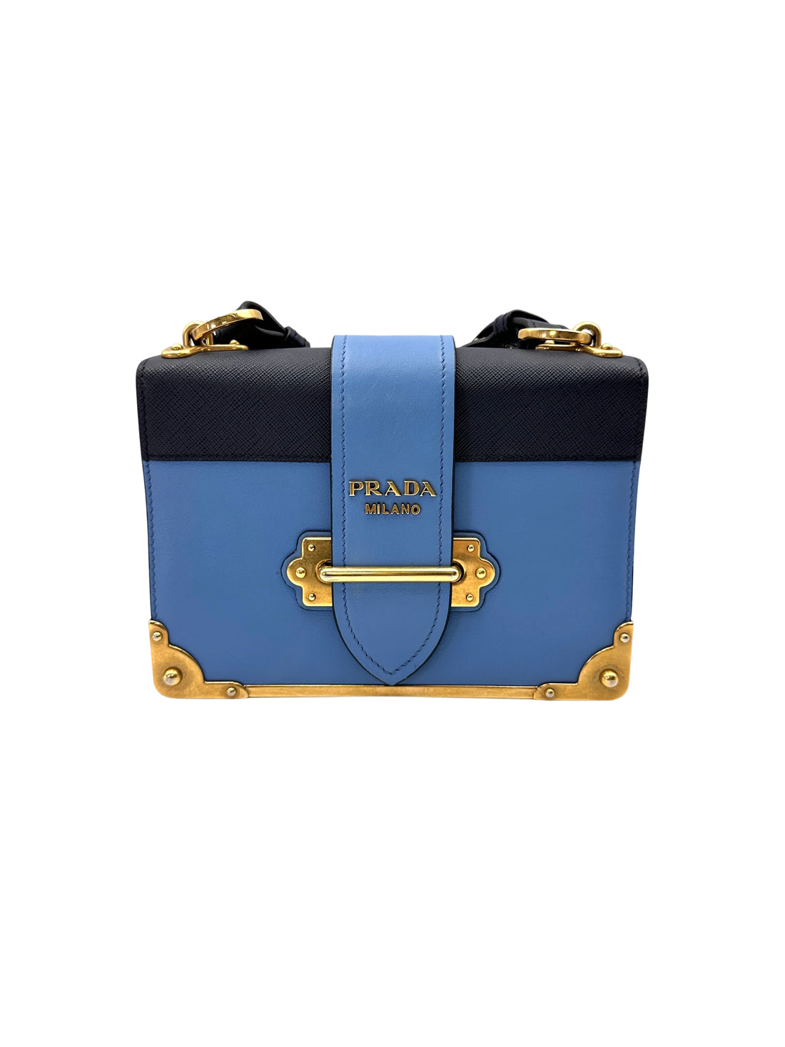 Prada Cahier Blue/Black Leather Shoulder Bag PR419