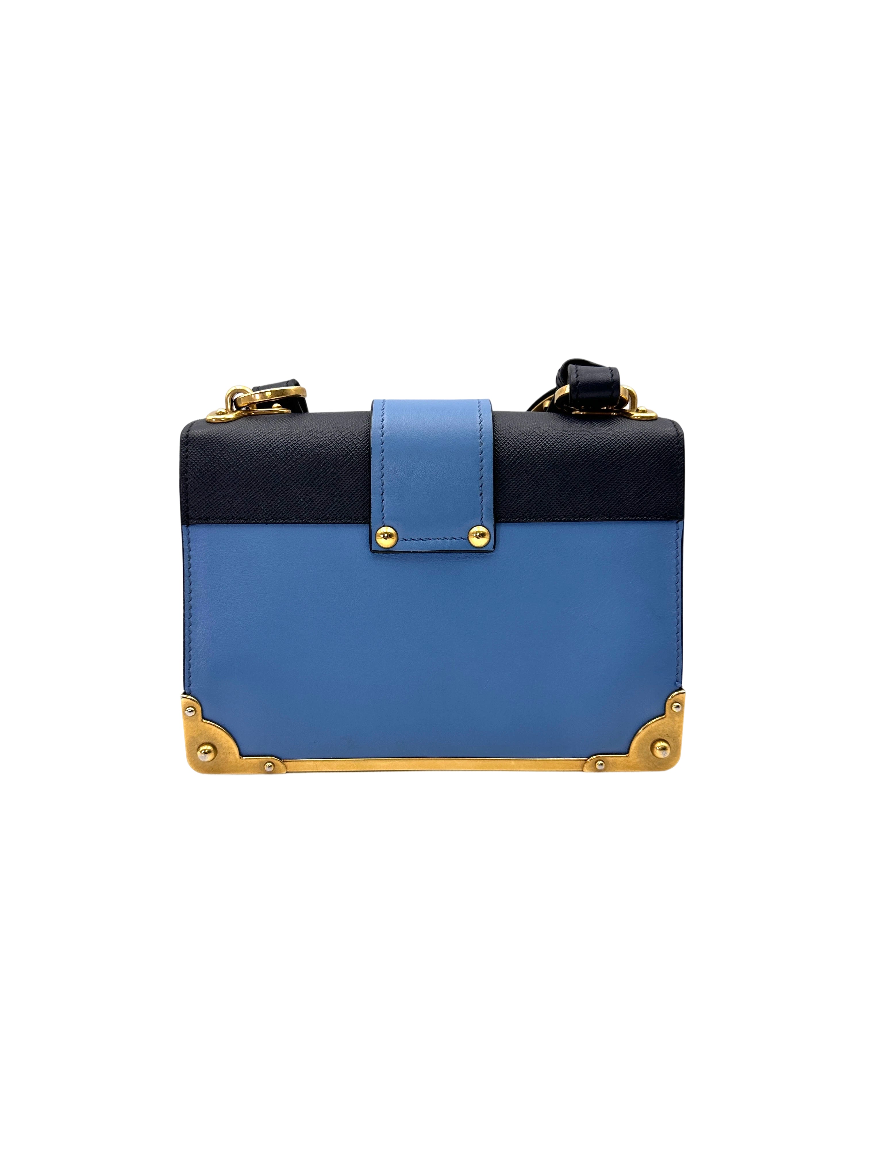 Prada Cahier Blue/Black Leather Shoulder Bag PR419