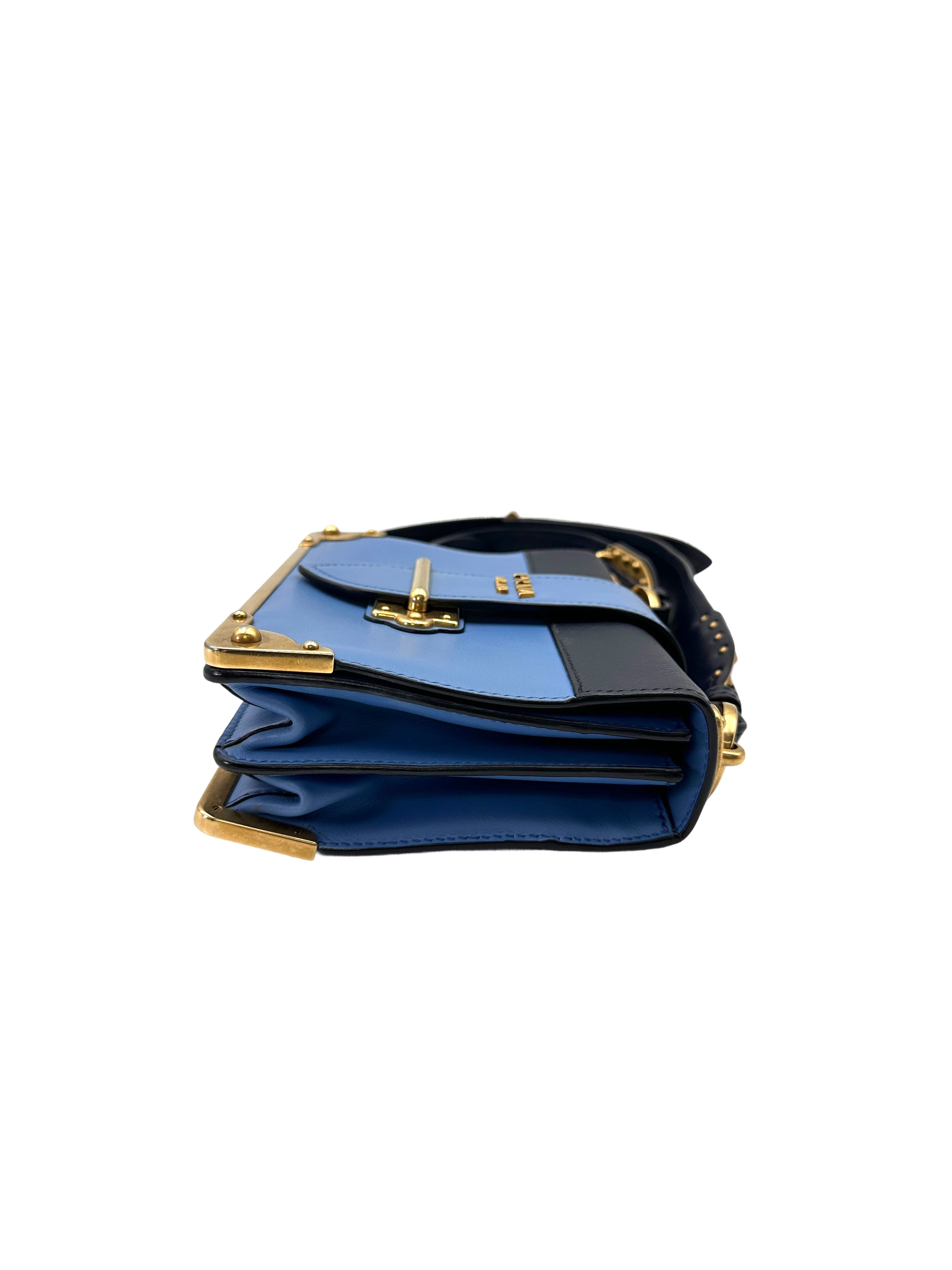 Prada Cahier Blue/Black Leather Shoulder Bag PR419