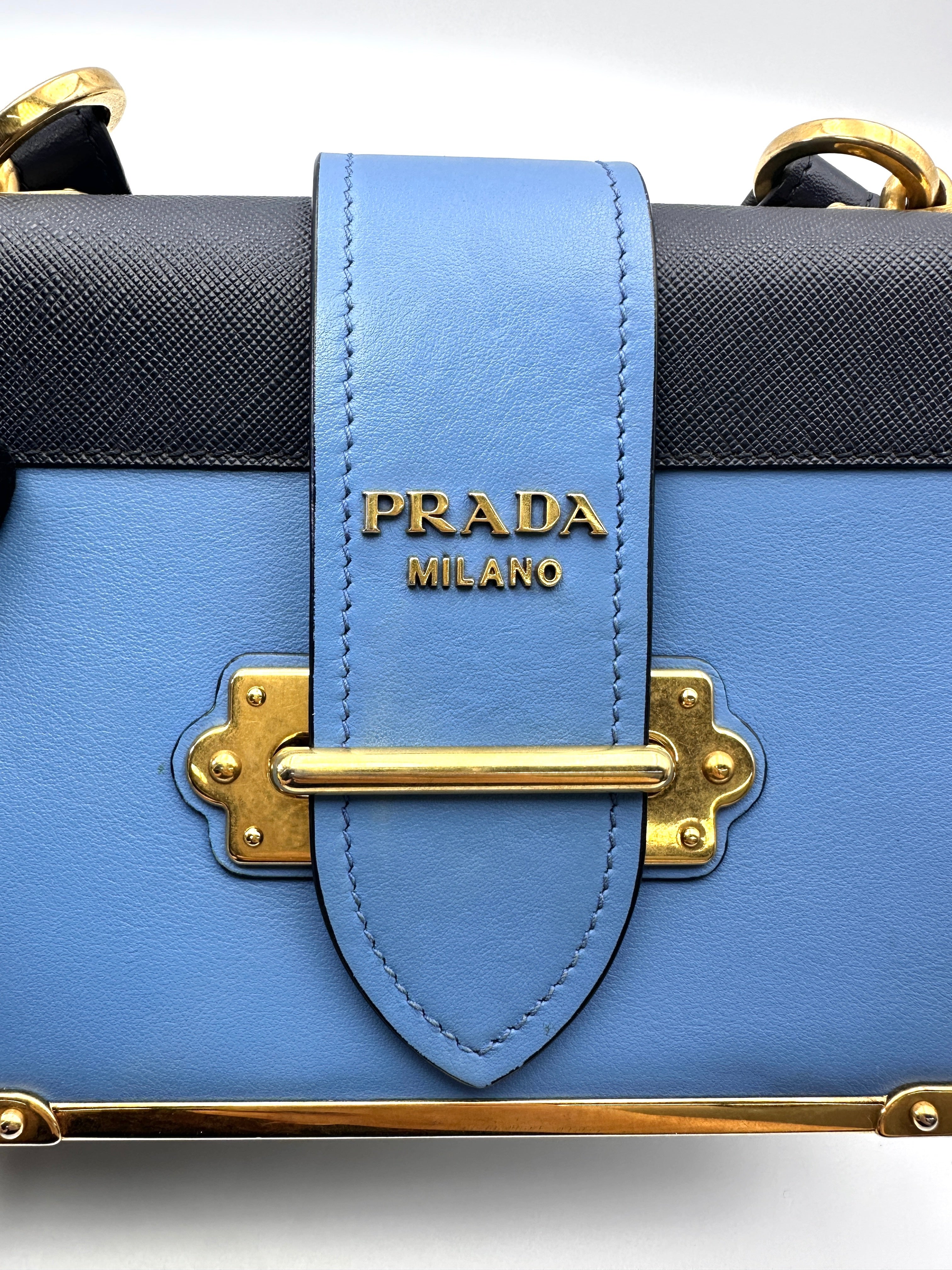 Prada Cahier Blue/Black Leather Shoulder Bag PR419