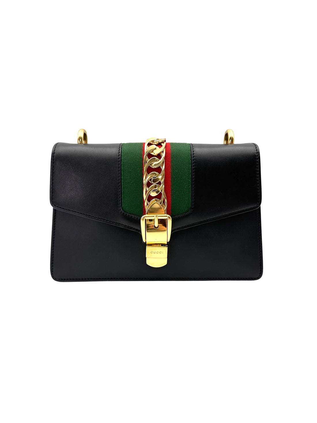 Gucci Sylvie Black Leather Medium Size Shoulder Bag GG1165