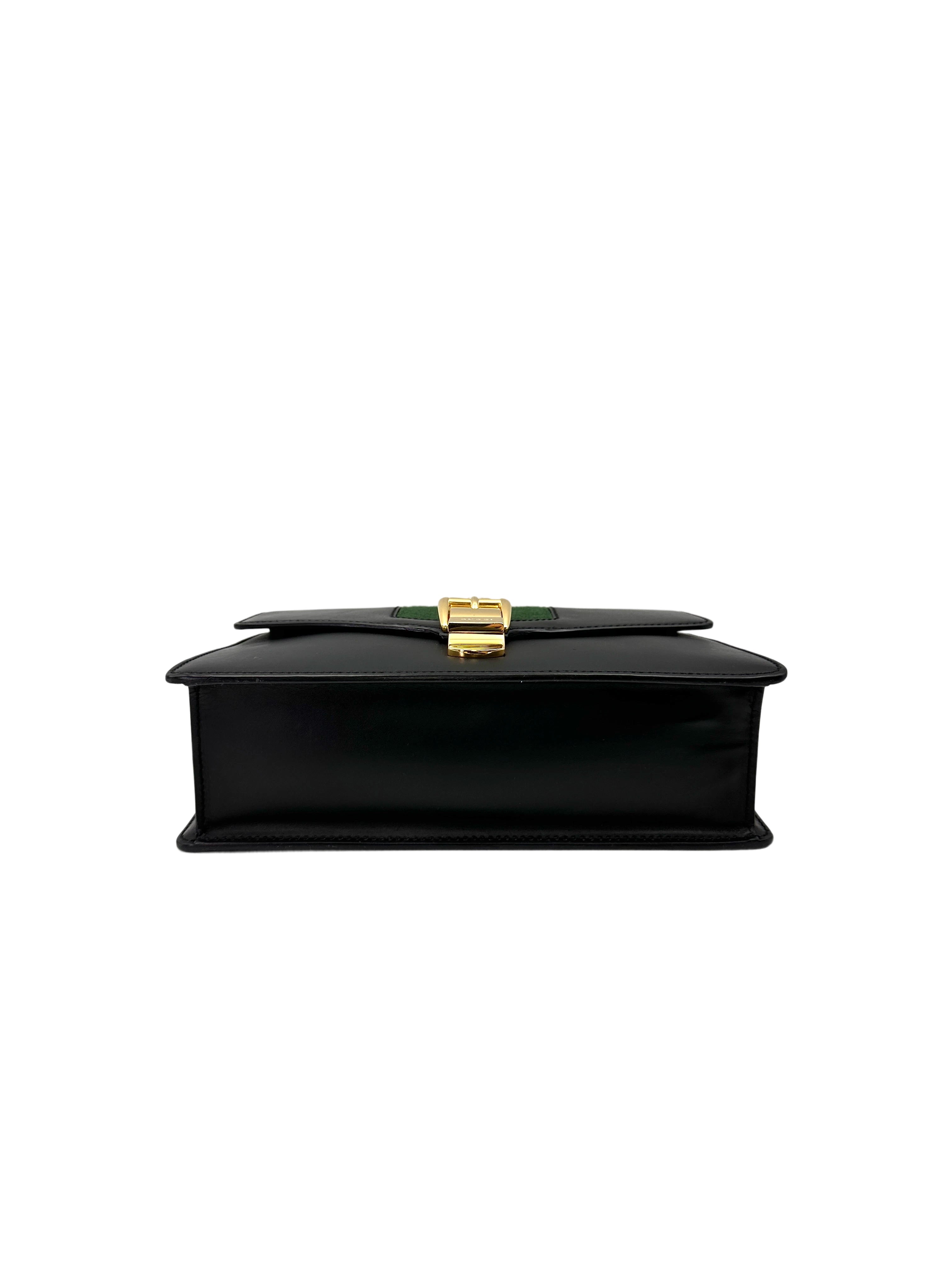 Gucci Sylvie Black Leather Medium Size Shoulder Bag GG1165