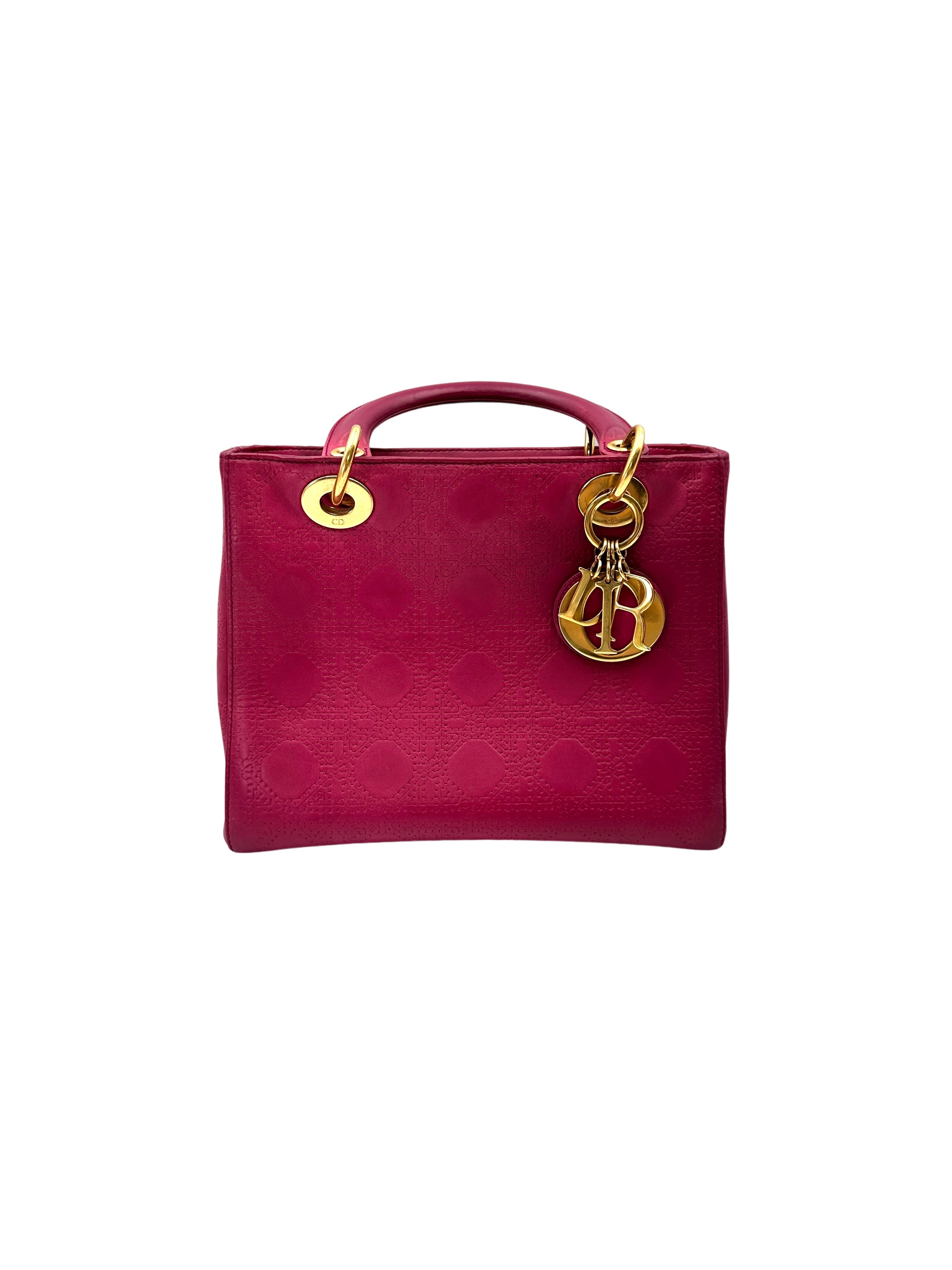 Christian Dior Lady Dior Pinkl Cannage Leather Handle Bag With Gold Buckle DR767