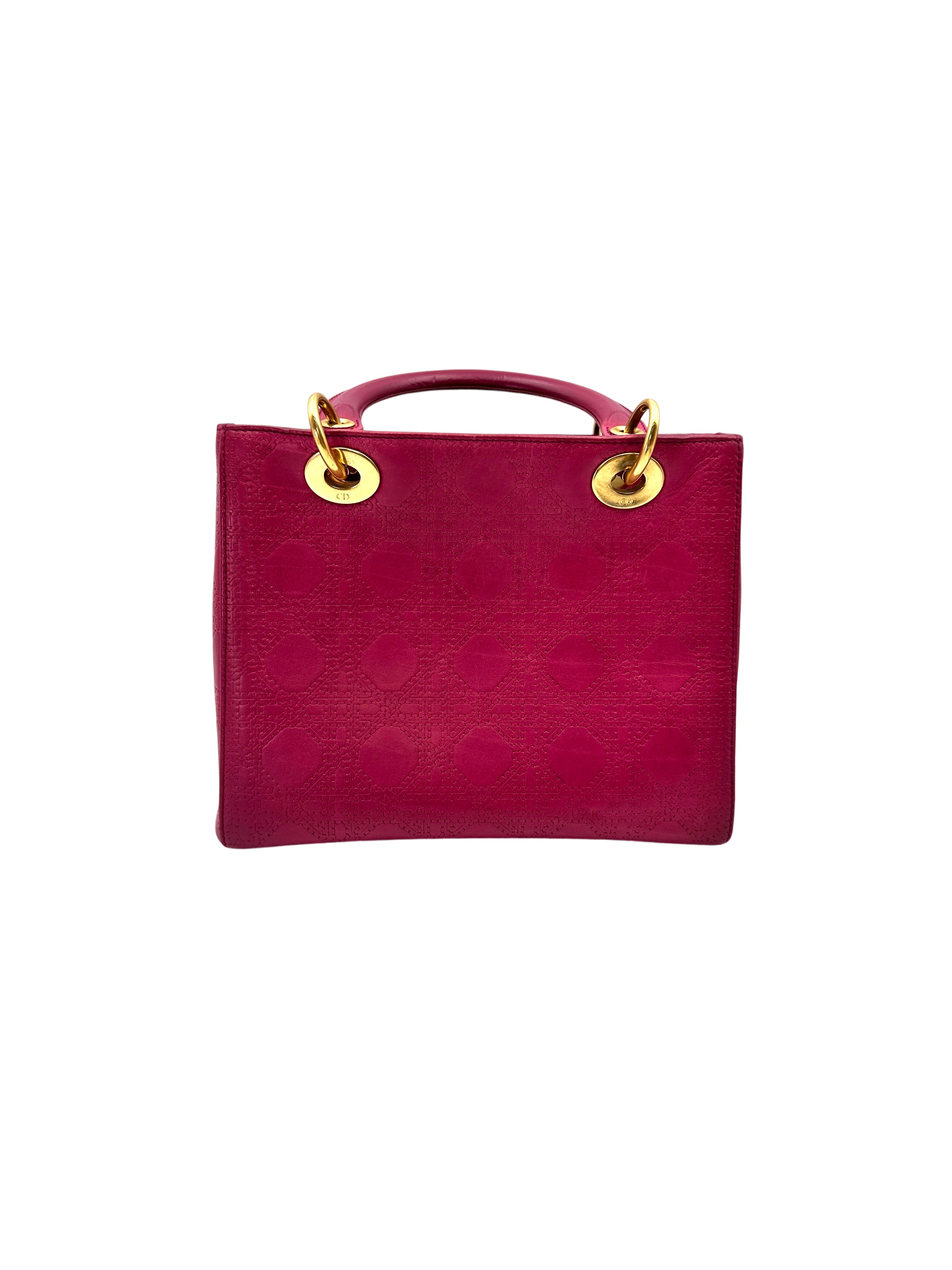Christian Dior Lady Dior Pinkl Cannage Leather Handle Bag With Gold Buckle DR767